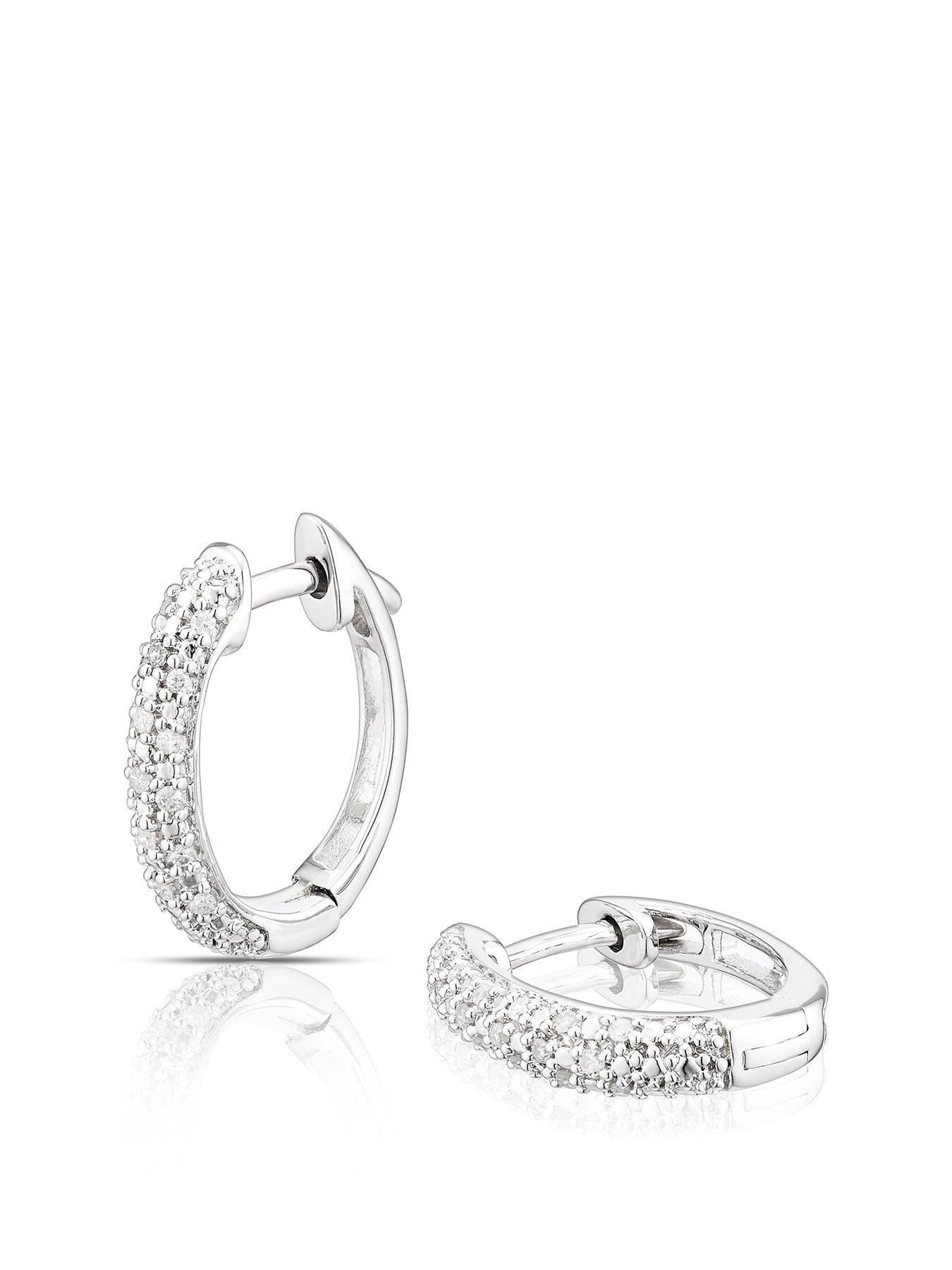 Product photograph of H Samuel Sterling Silver 0 10ct Diamond Dome Hoop Earrings from very.co.uk