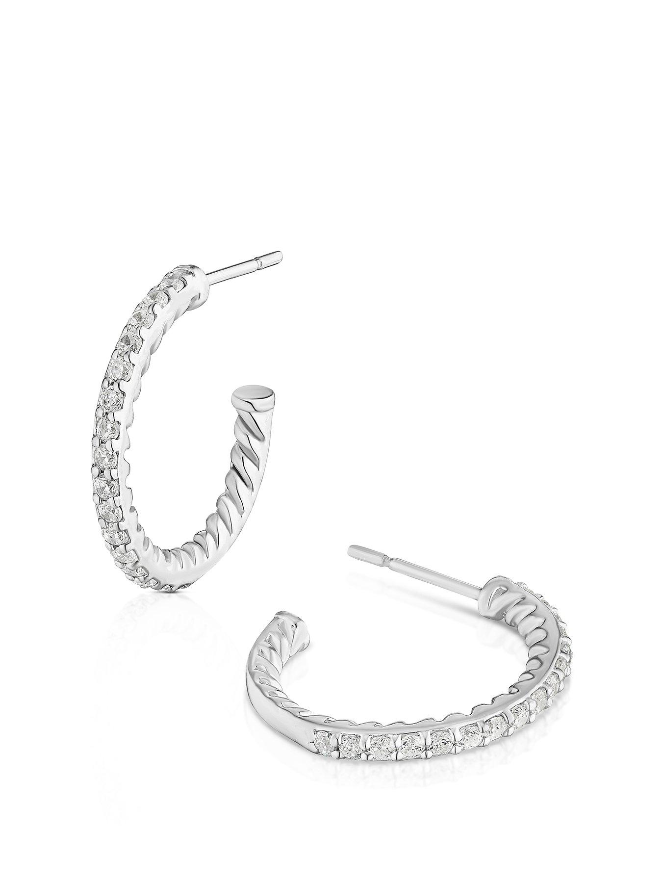 Product photograph of H Samuel Sterling Silver Cubic Zirconia Half Hoop Stud Hoop Earrings from very.co.uk