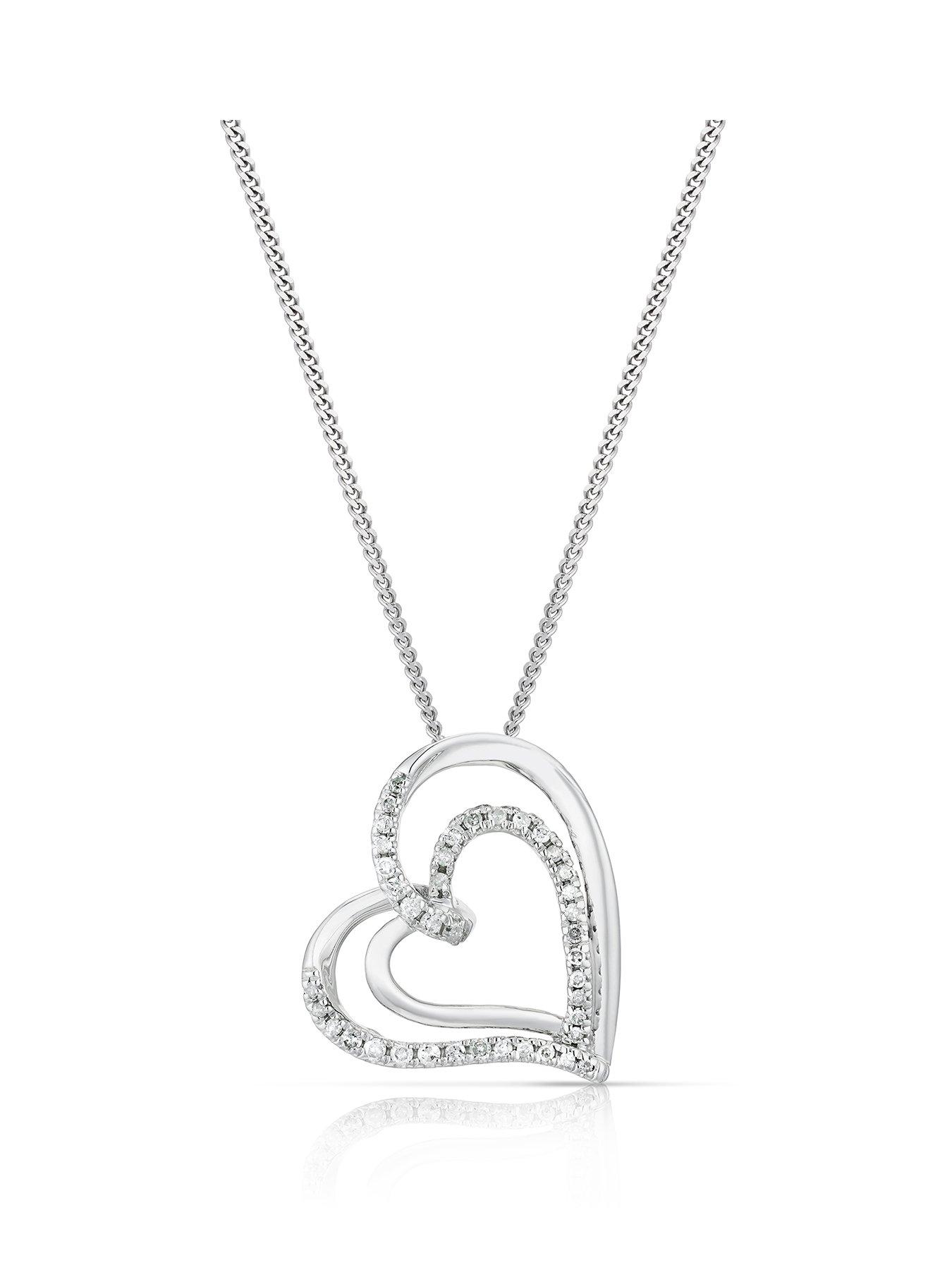 H. Samuel Sterling Silver 0.10ct Diamond Swirl Heart Pendant Necklace