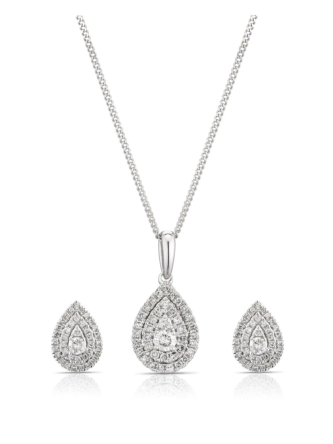 Product photograph of Ernest Jones 9ct White Gold 0 50ct Diamond Pear Earring Necklace Box Set from very.co.uk