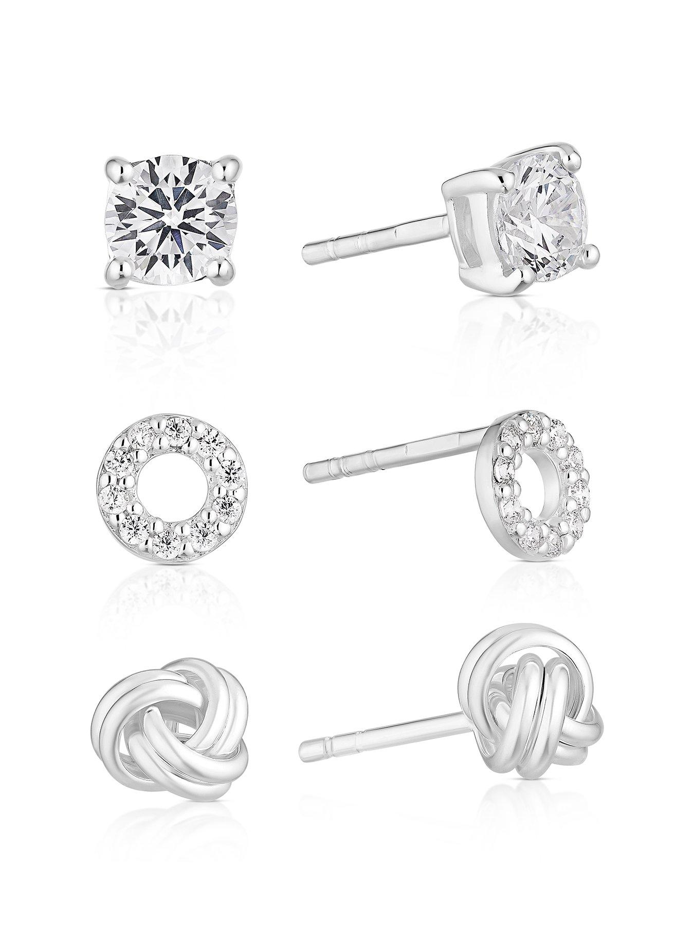 Product photograph of H Samuel Sterling Silver Cubic Zirconia 3 Set Of Stud Earrings from very.co.uk