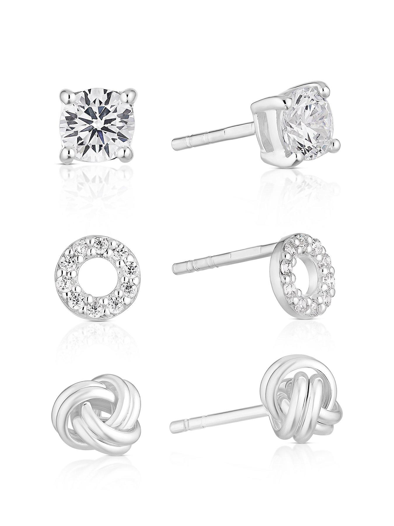 undefined Sterling Silver Cubic Zirconia 3 Set Of Stud Earrings
