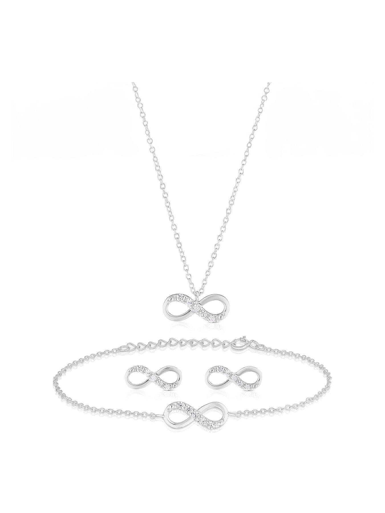 Product photograph of H Samuel Sterling Silver Cubic Zirconia Infinity 3 Piece Necklace Bracelet Earring Set from very.co.uk