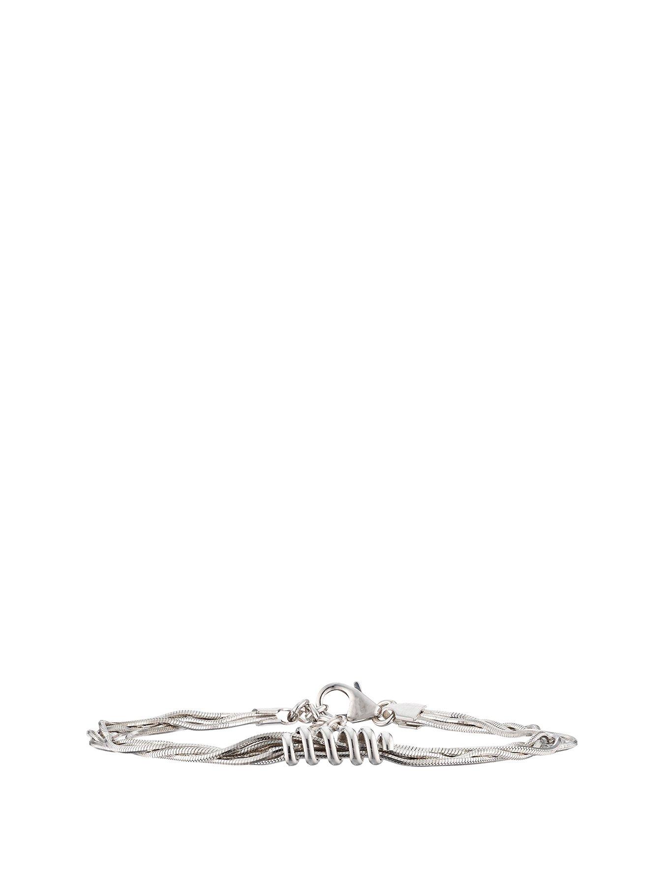 Product photograph of Ernest Jones Sterling Silver Multi Snake Chain Tassel Bracelet from very.co.uk