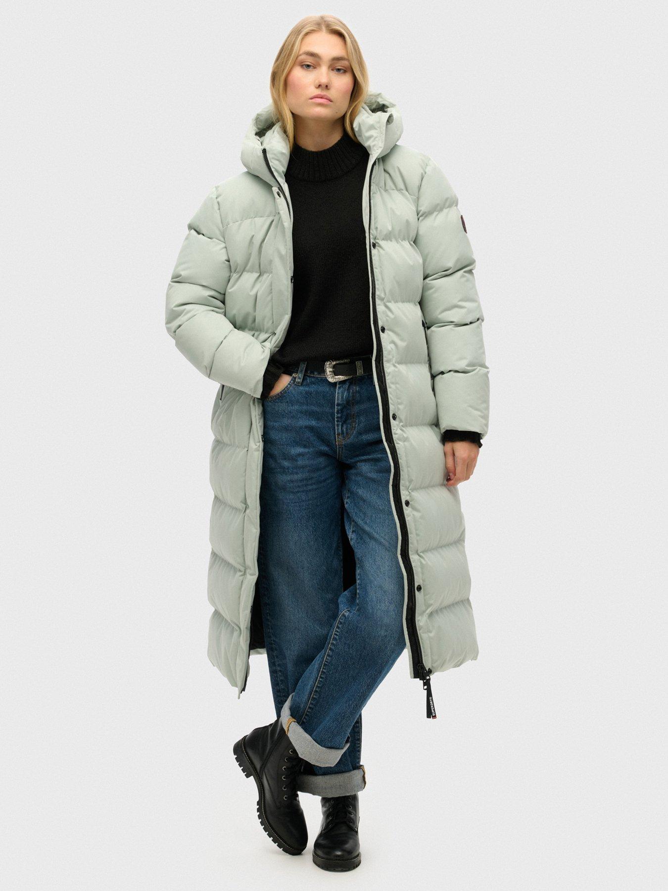 Superdry Microfibre Longline Padded Coat - Grey