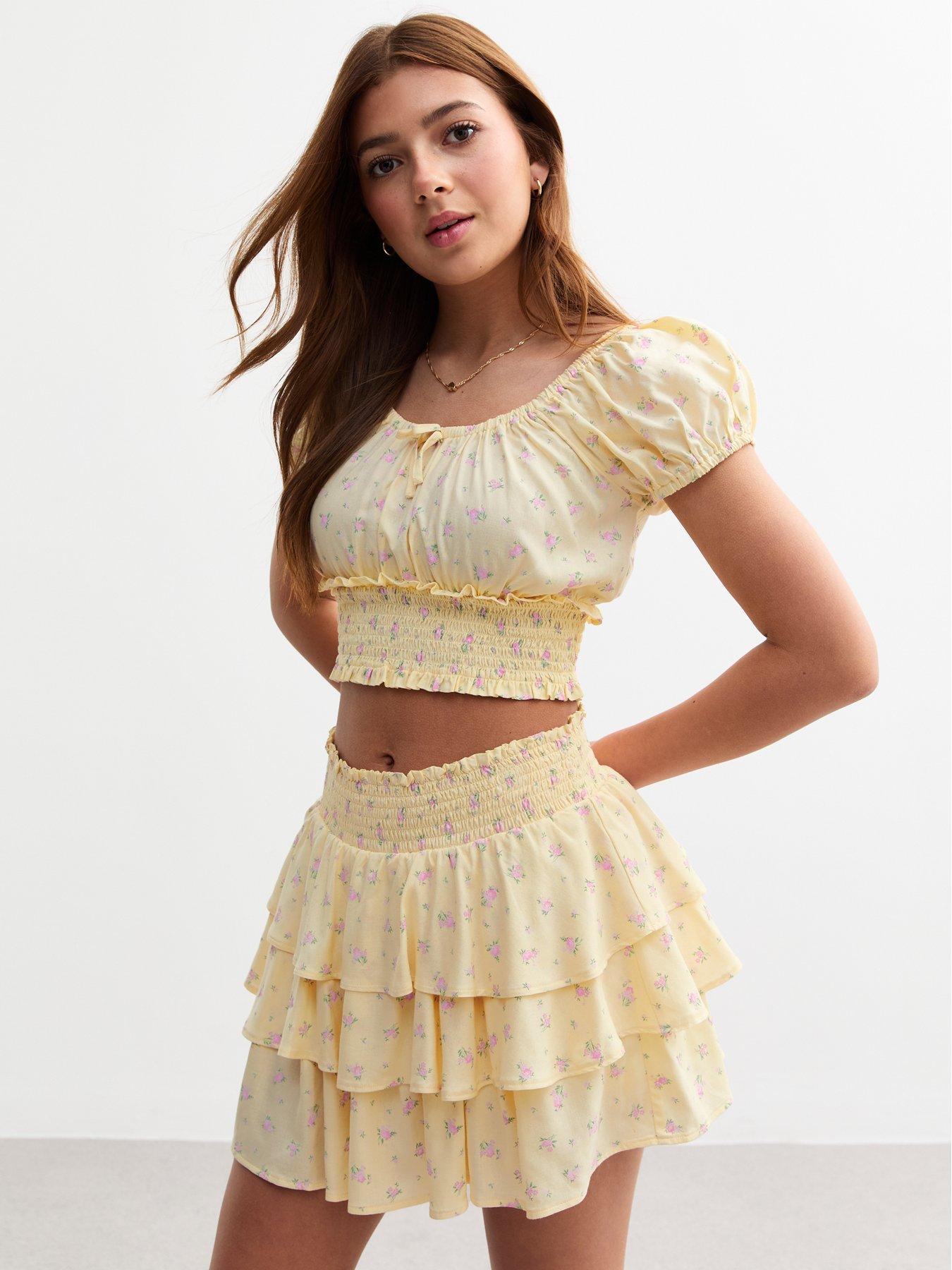 undefined Girls Light Yellow Ditsy Print Rara Skort