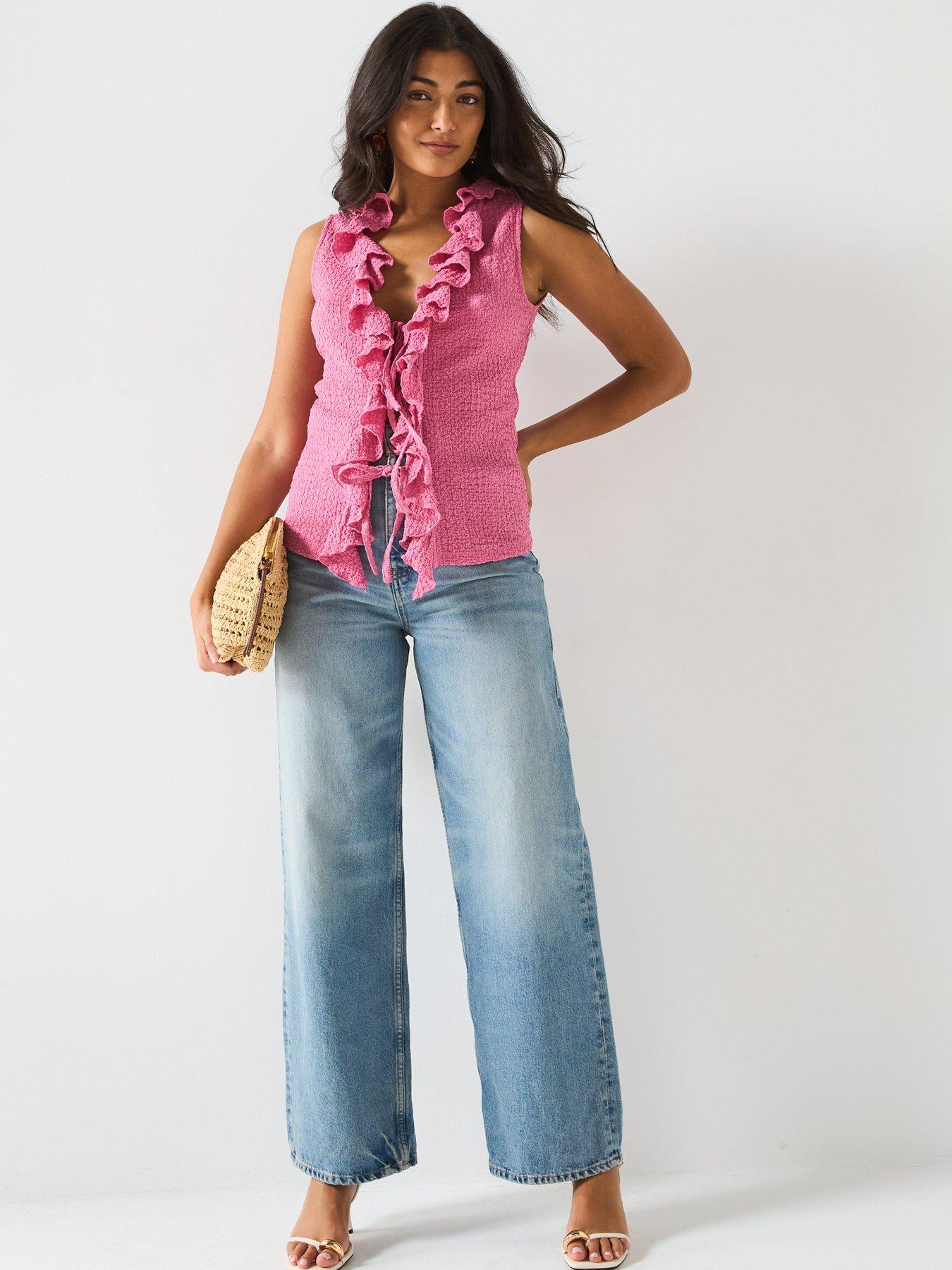 V by Very Ruffle Tie Front Top - Pink | Very