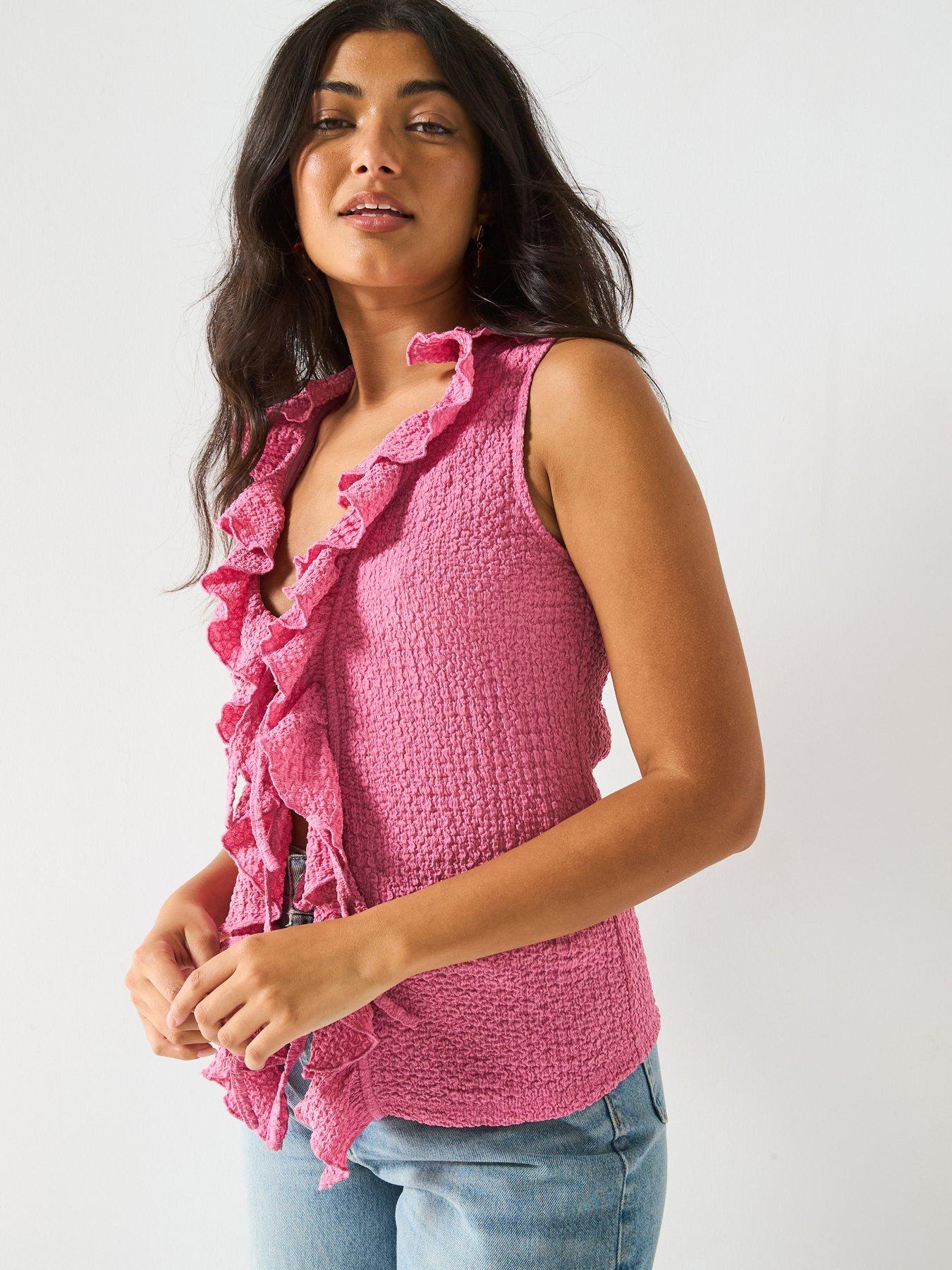 V by Very Ruffle Tie Front Top - Pink | Very