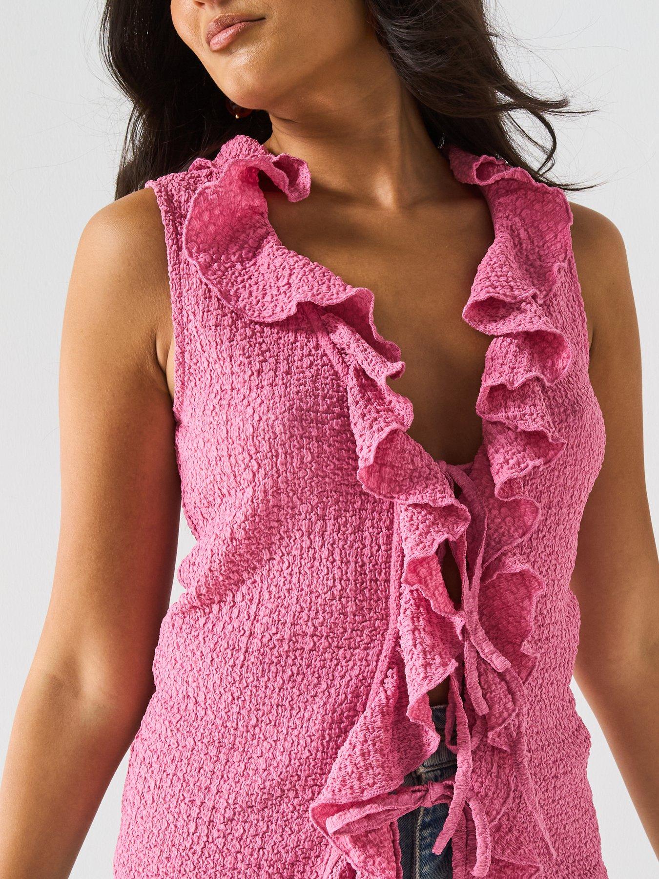 V by Very Ruffle Tie Front Top - Pink | Very