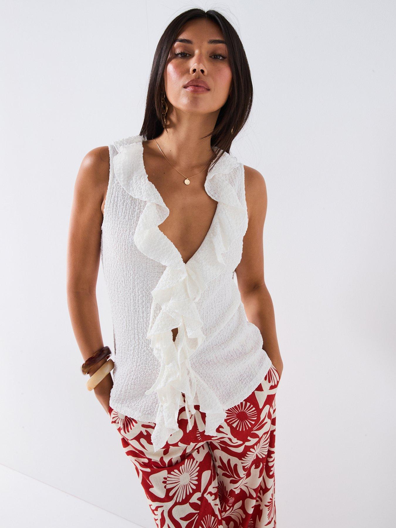undefined Ruffle Tie Front Top