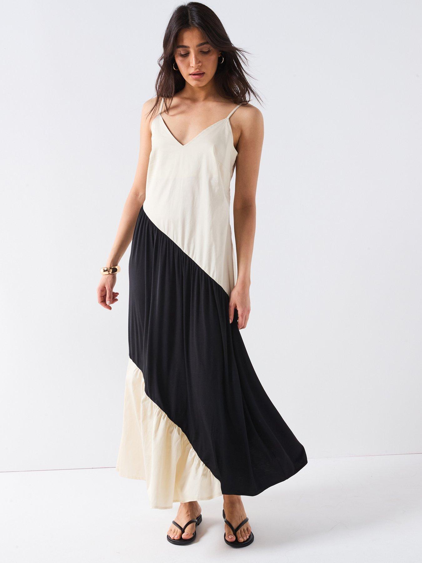 Image 1 of 6 of V by Very Woven Mix Panel Dress - Mono