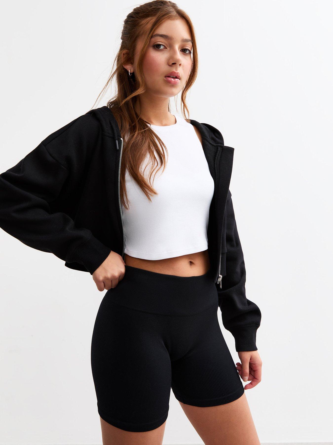 undefined Girls Ribbed Cycling Shorts - Black