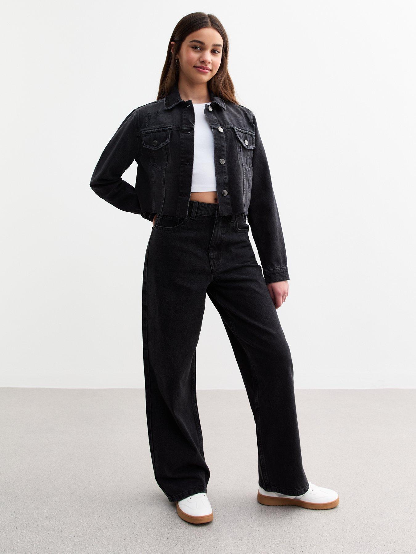 Image 3 of 5 of New Look 915 Girls Wide Leg Jeans - Black