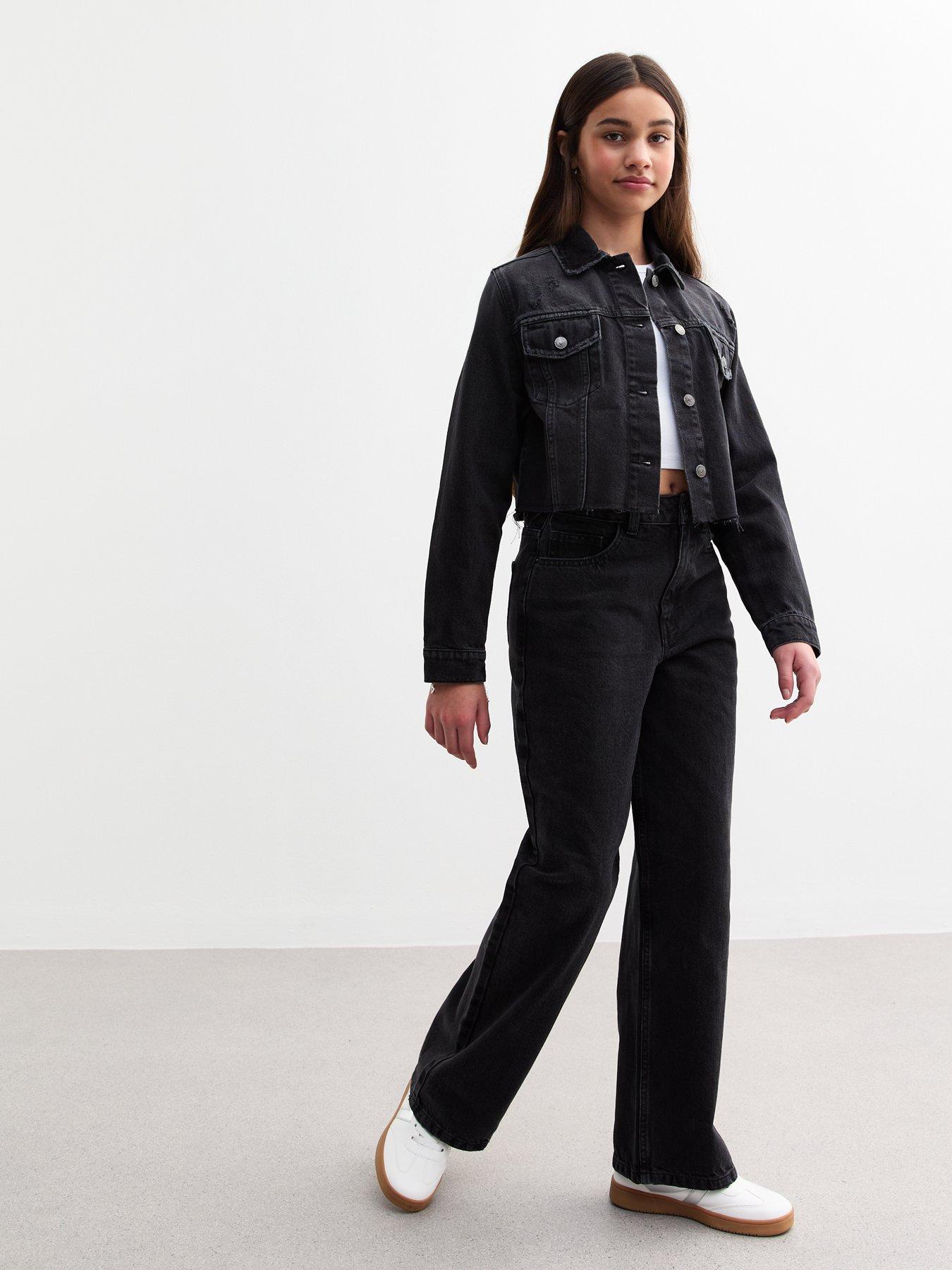 Image 5 of 5 of New Look 915 Girls Wide Leg Jeans - Black