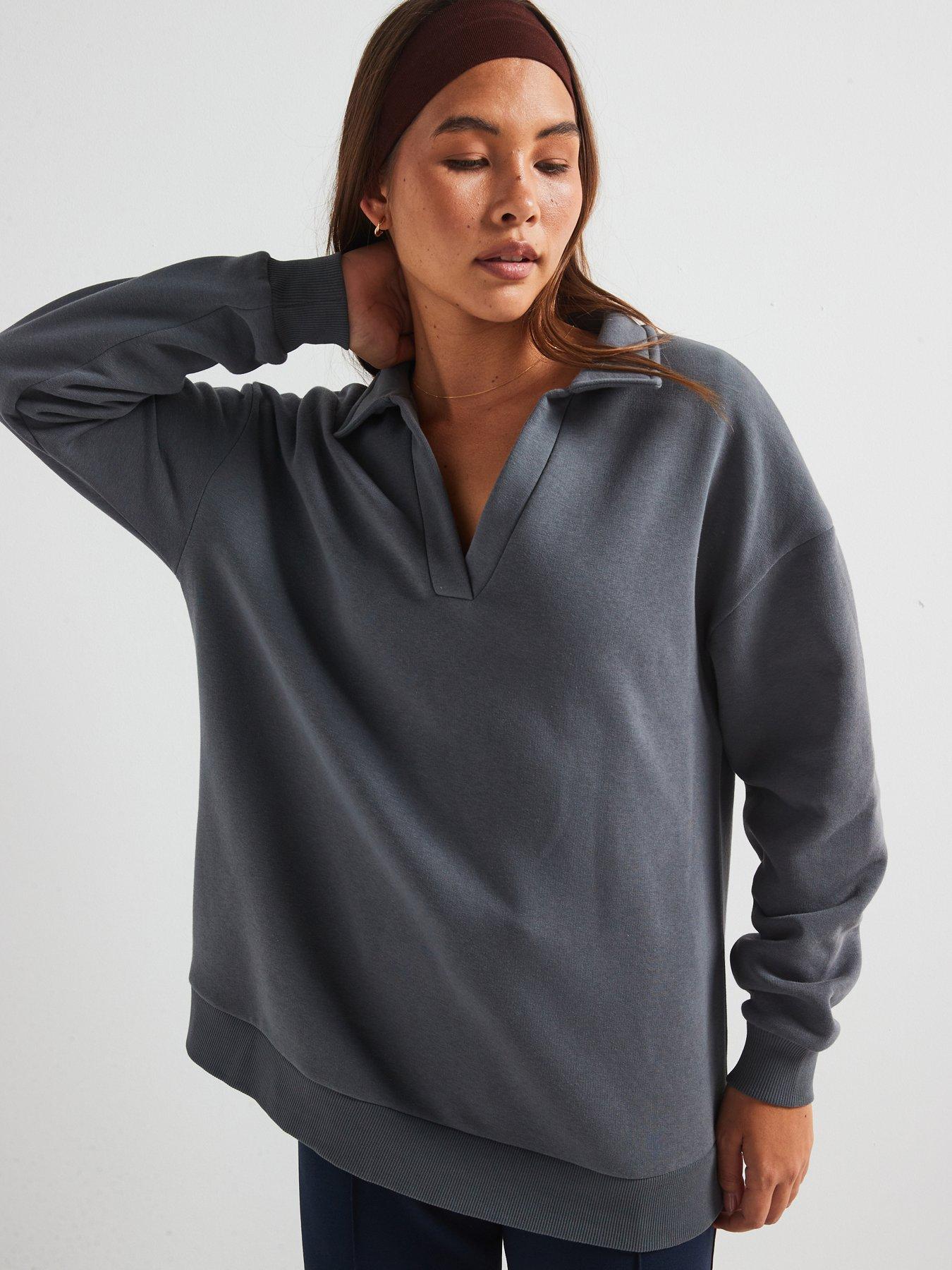 undefined Oversized Longline Collar Detail Sweatshirt - Blue