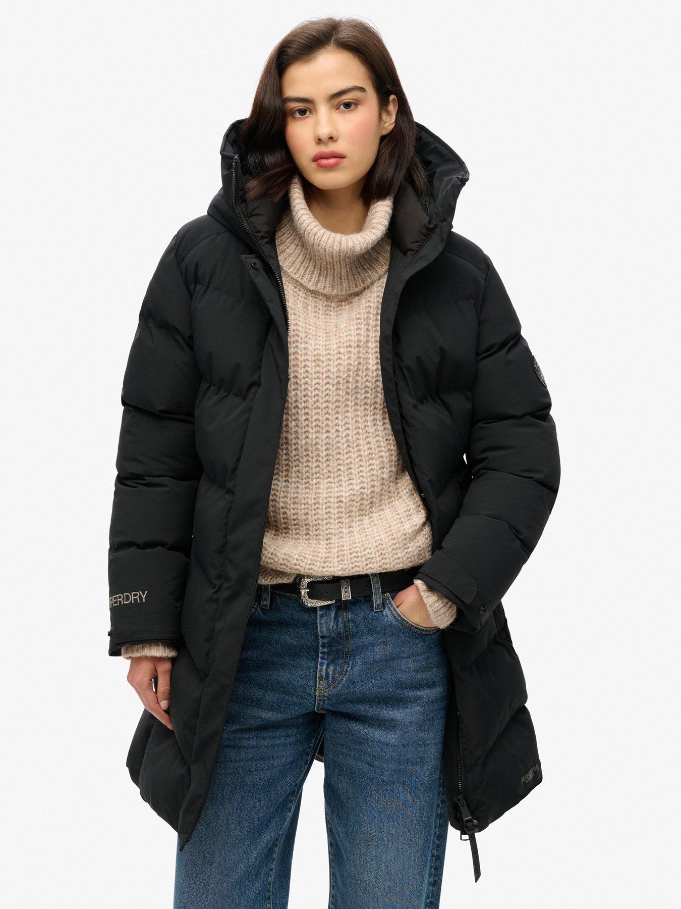 Superdry City Mid Length Padded Coat - Black, Black, Size 14, Women