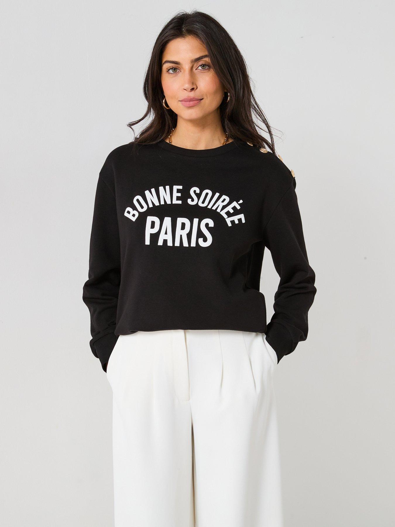 undefined Paris Button Detail Sweatshirt - Black