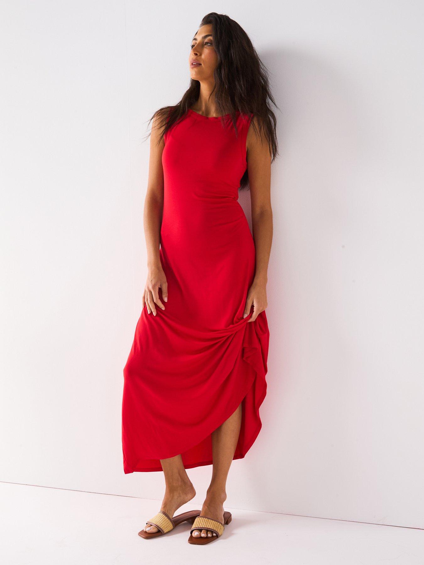 undefined Viscose Plain Maxi Dress - Red