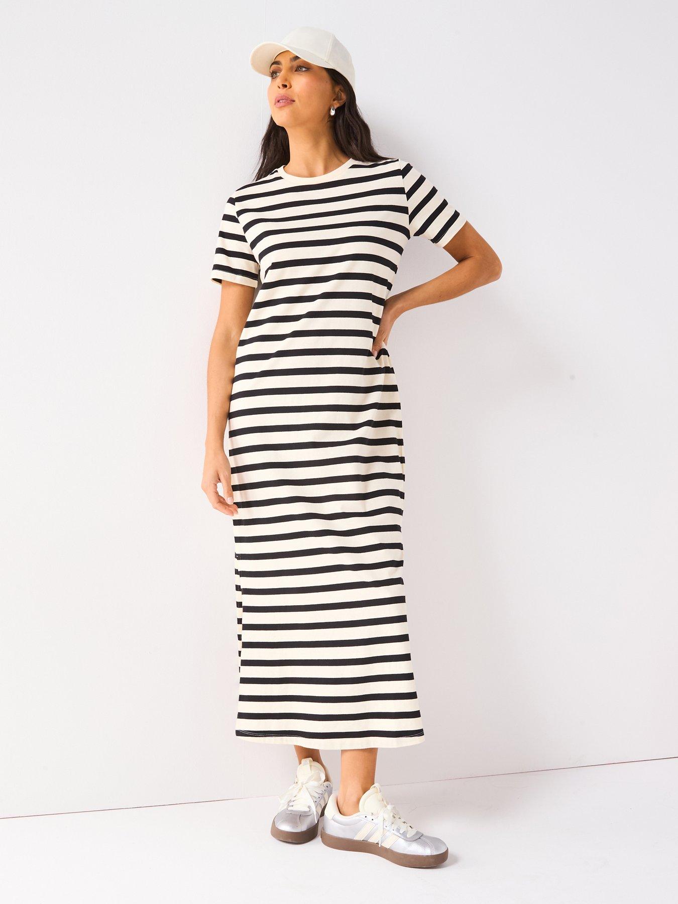 undefined Jersey Basic Midaxi Dress Stripe - Black/Cream