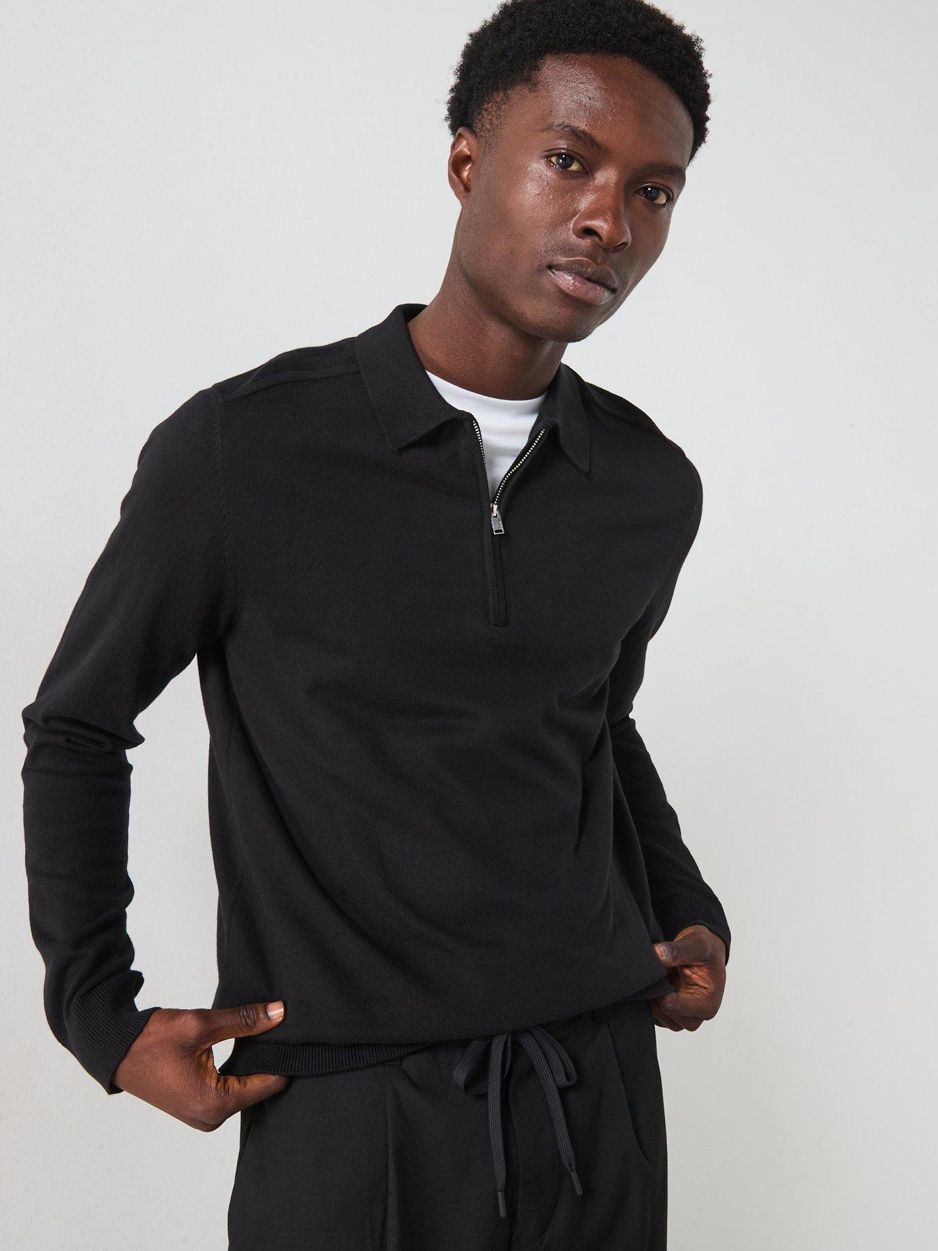 undefined Berg Long Sleeve Half Zip Knitted Polo Shirt - Black