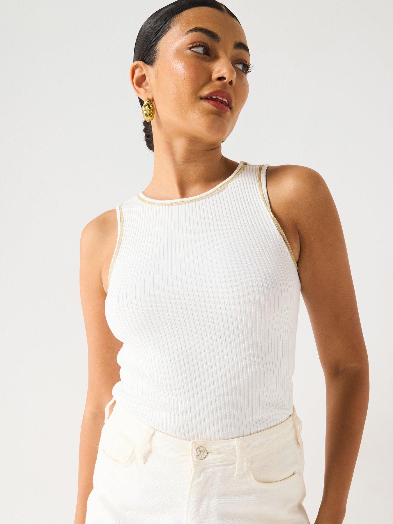 undefined Lurex Trim Rib Vest - White