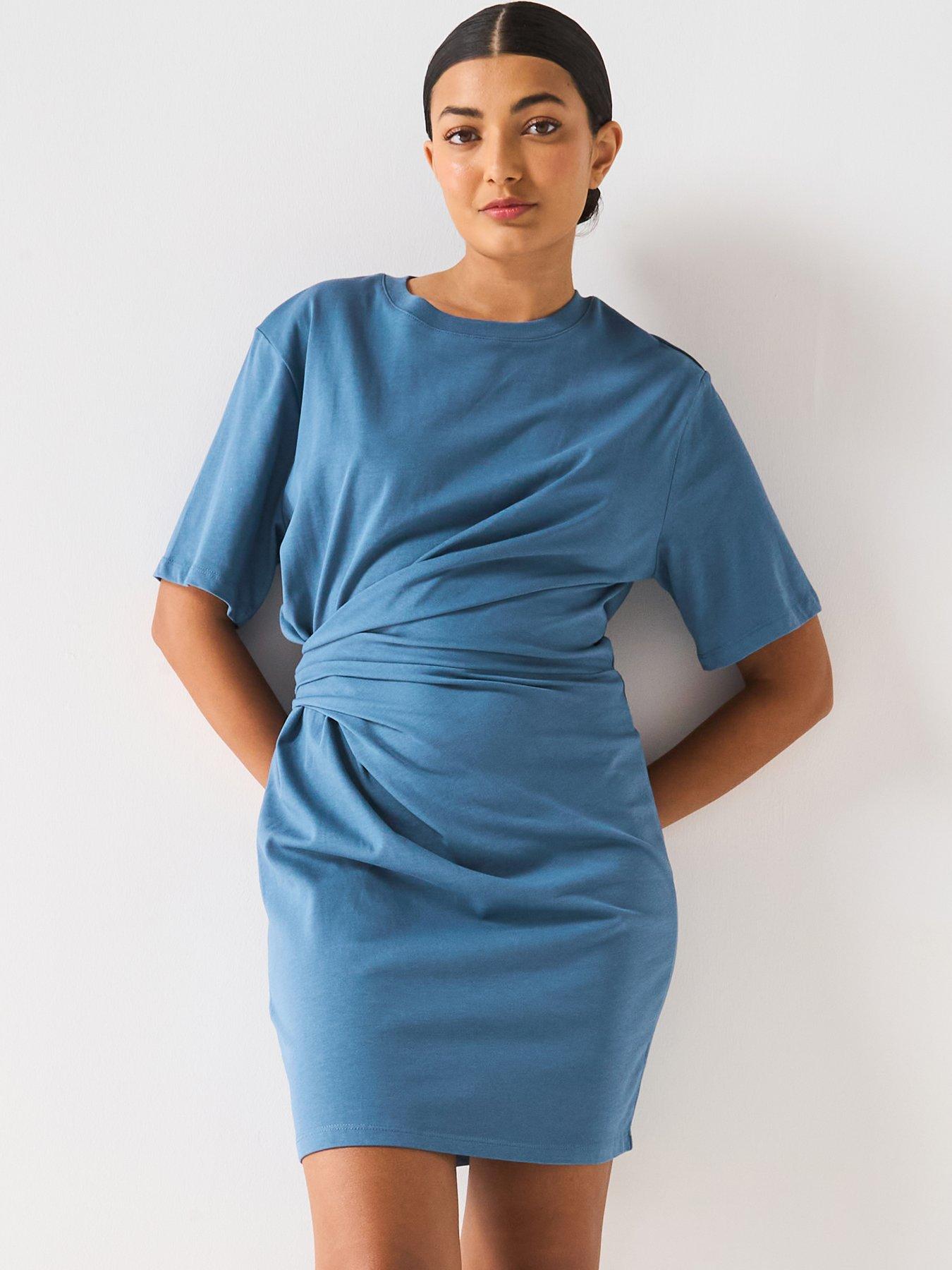 V by Very: Drapped Side Tee Dress - Blue