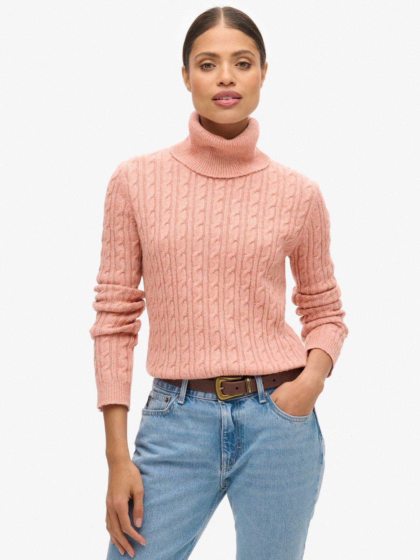 undefined Fitted Cable Roll Neck Jumper - Pink