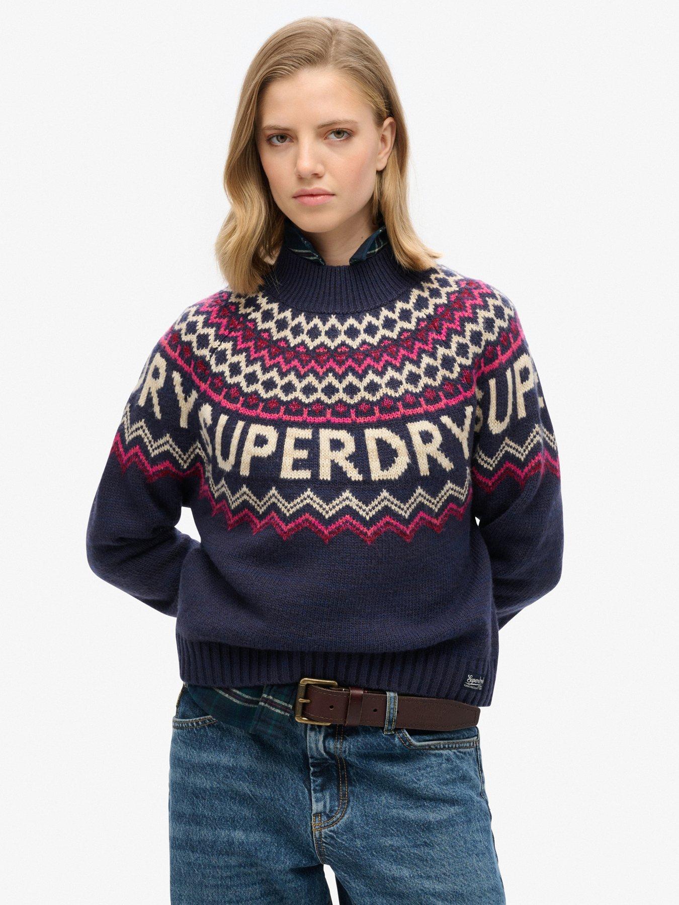 Superdry Fairisle Branded Jumper - Navy, Navy, Size 14, Women