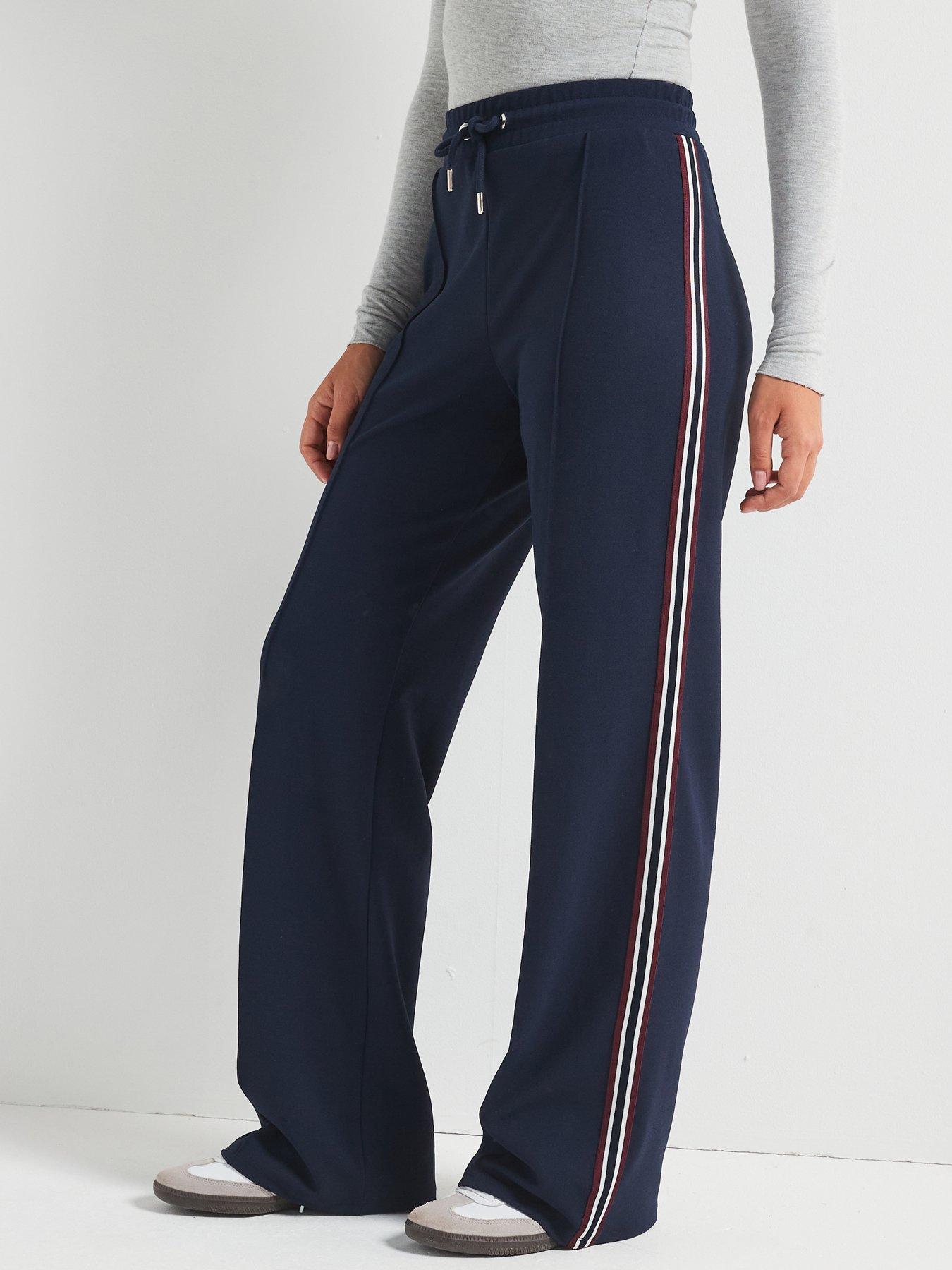 undefined Wide Leg Side Stripe Trousers - Navy