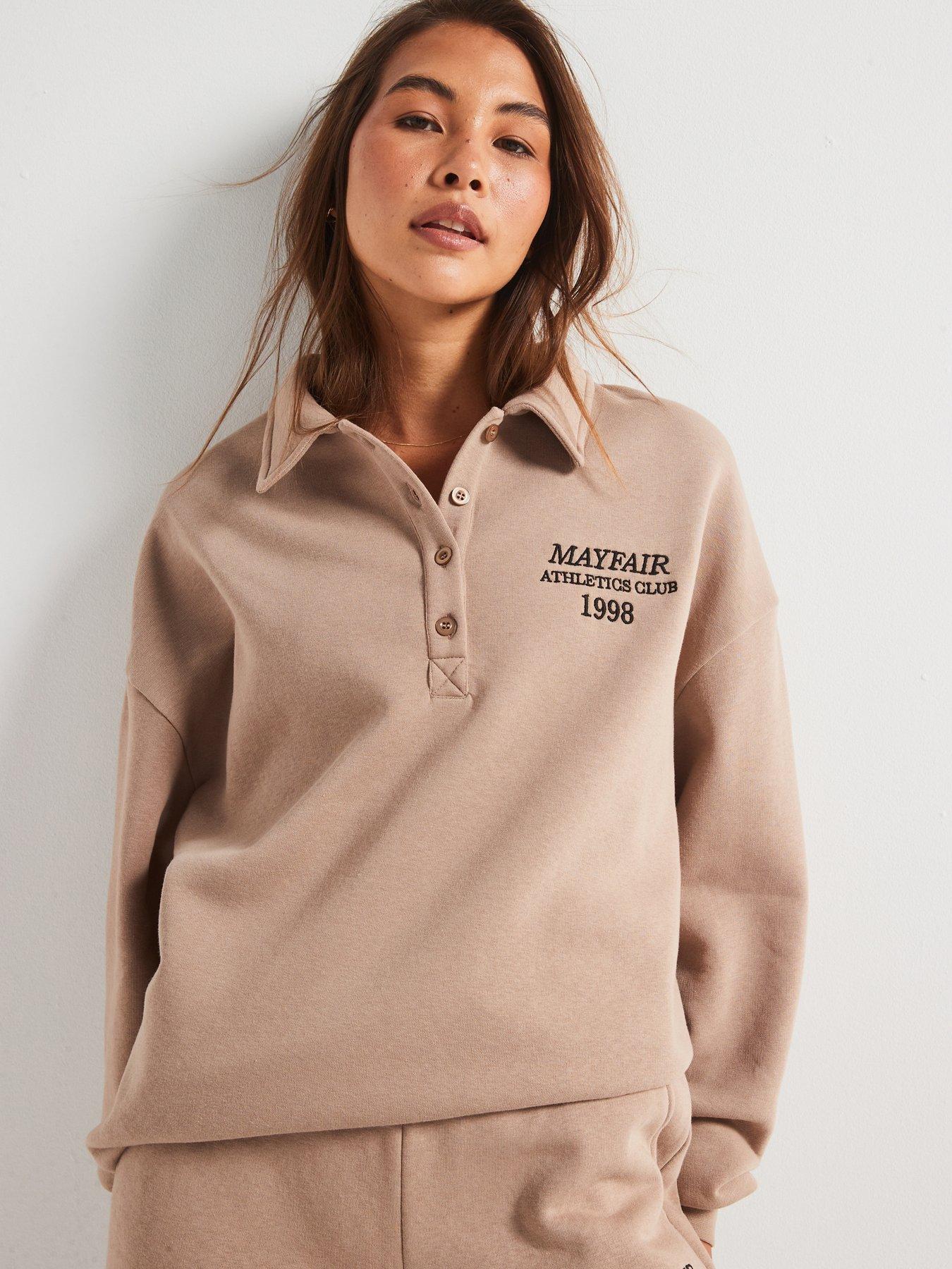 undefined Mayfair Collar Detail Oversized Sweatshirt - Beige