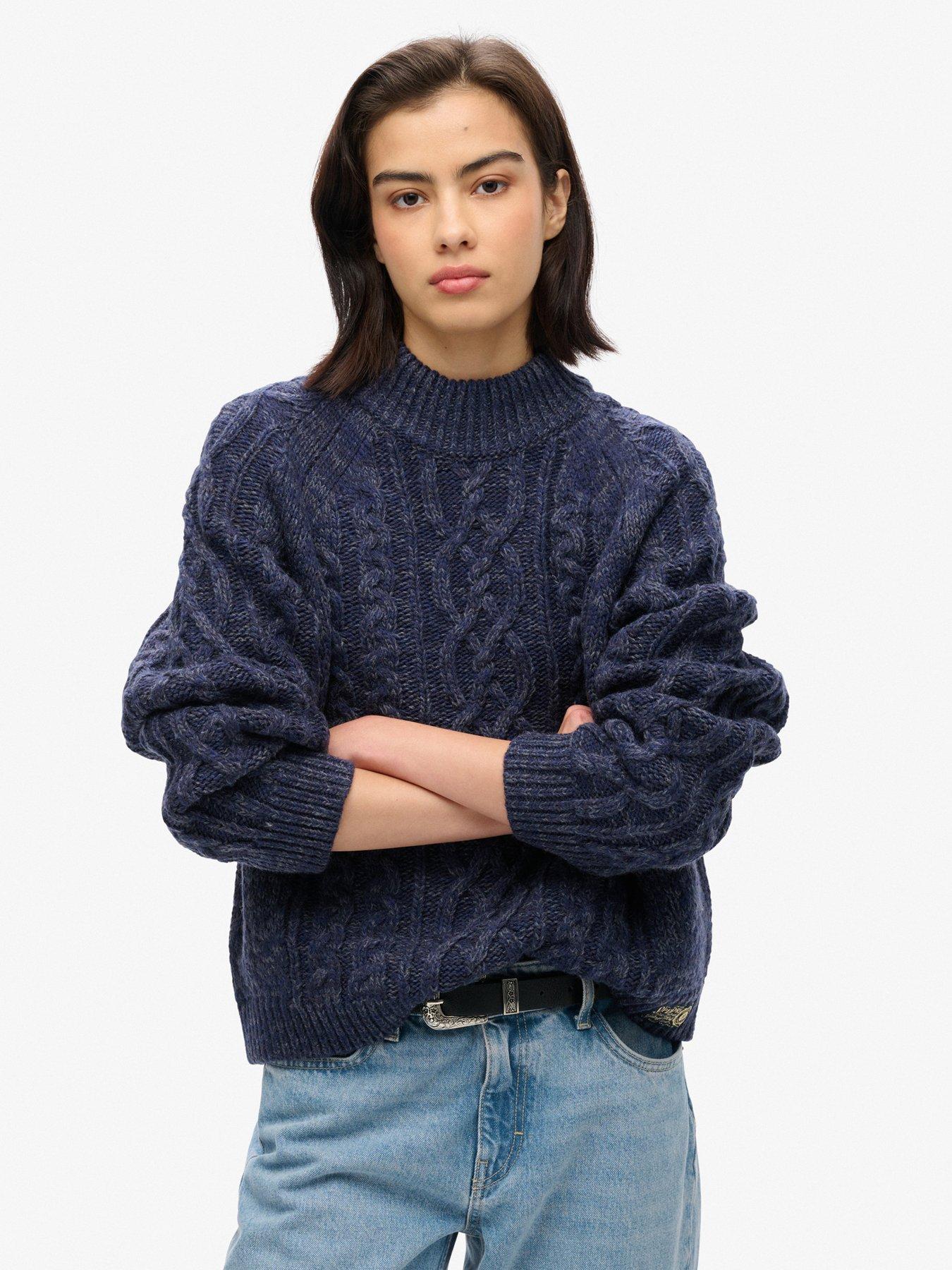 undefined Cable Mock Neck Jumper - Navy