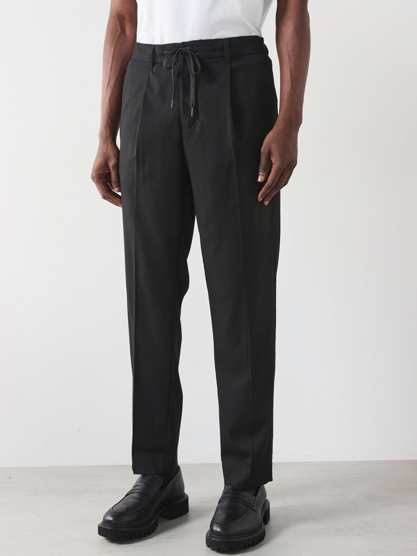 undefined Leroy Tapered Fit Pleated Trousers - Black