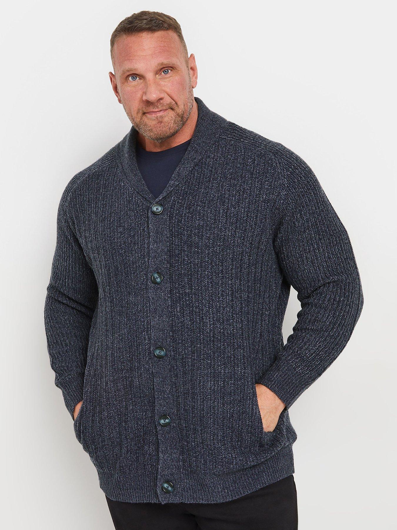 BadRhino Big  &  Tall Shawl Collar Knitted Cardigan - Blue