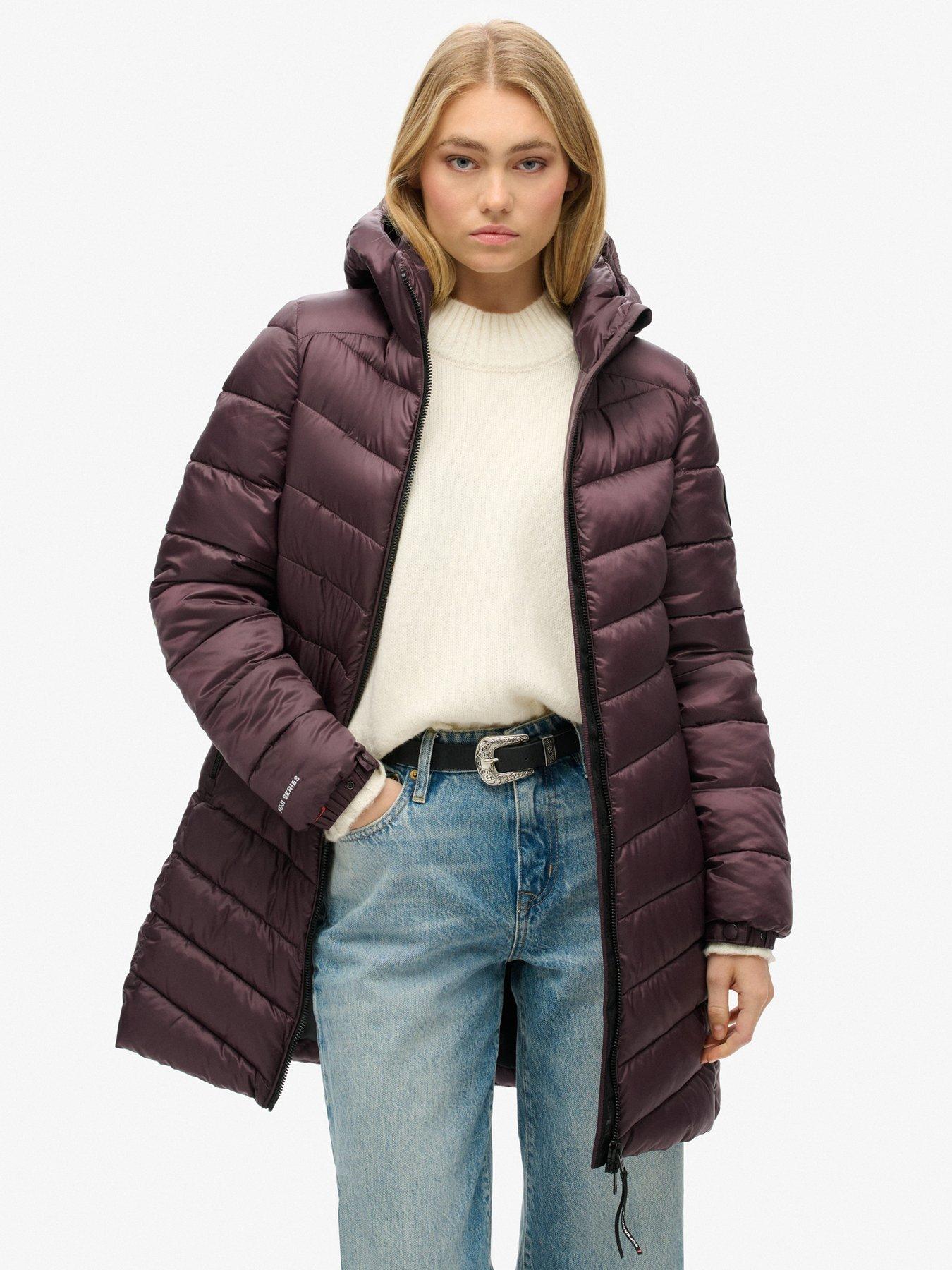 Superdry Fuji Mid Padded Coat - Purple, Purple, Size 14, Women