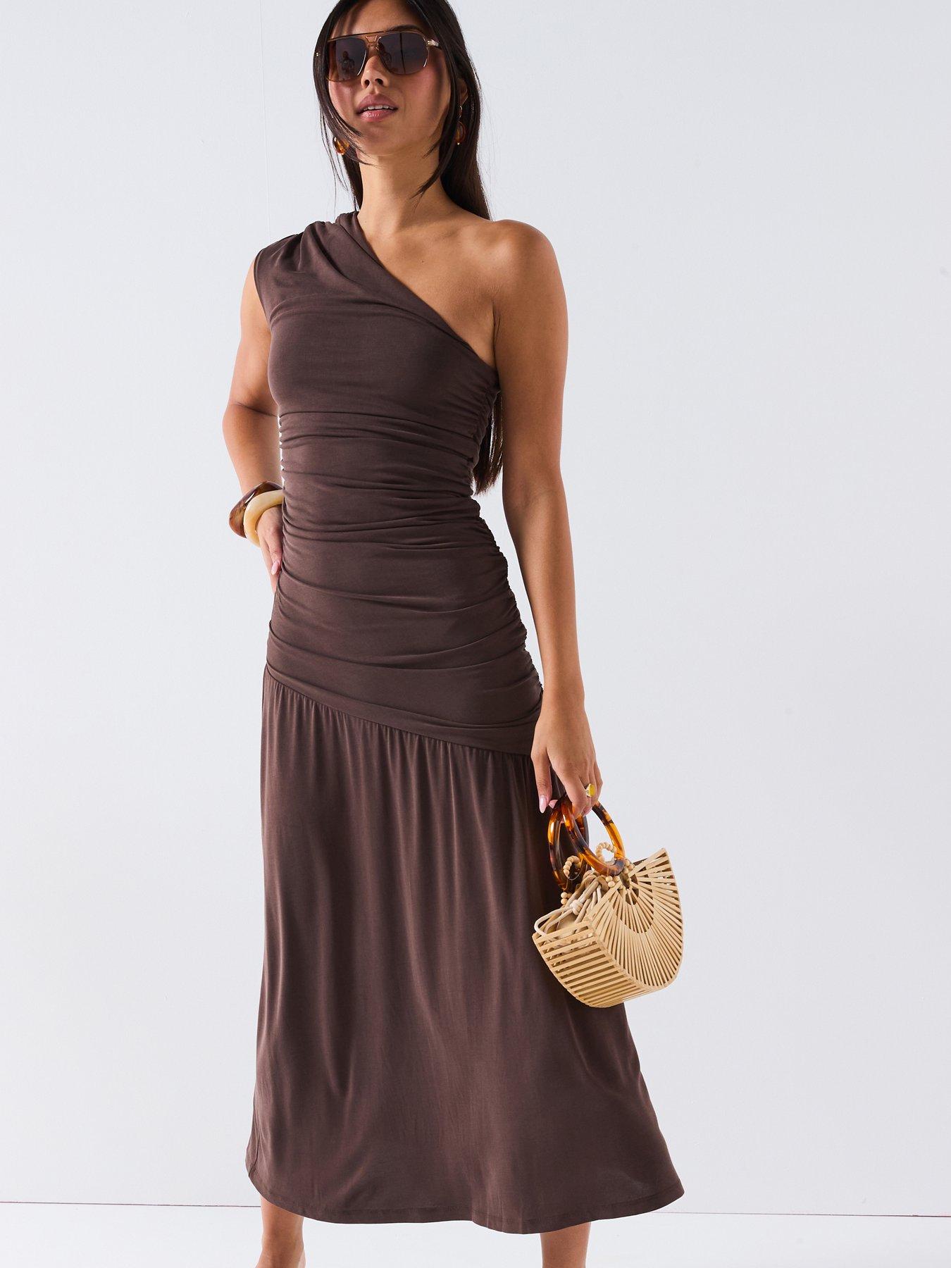 undefined One Shoulder Ruched Dress