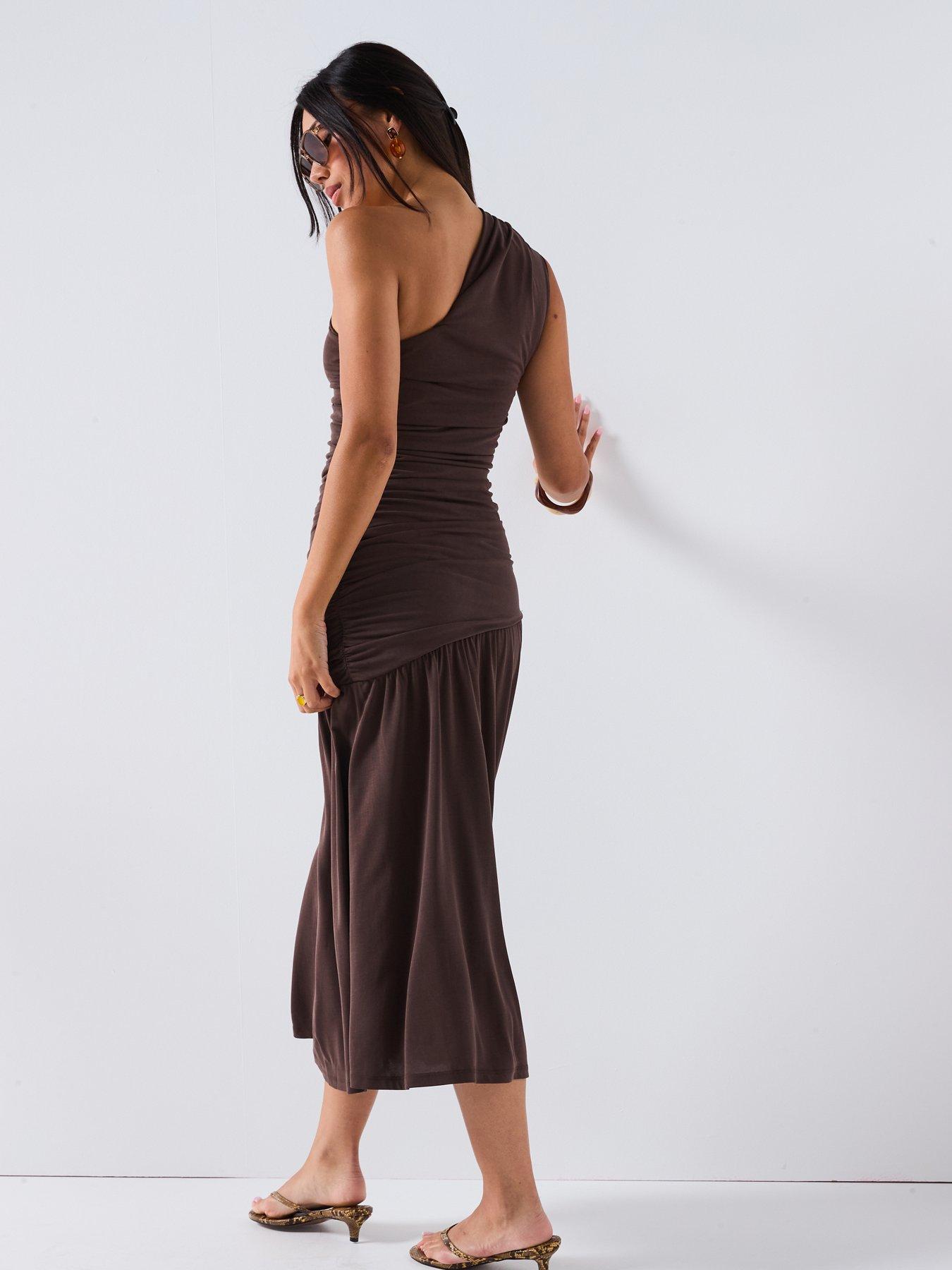 Image 2 of 6 of V by Very One Shoulder Ruched Dress