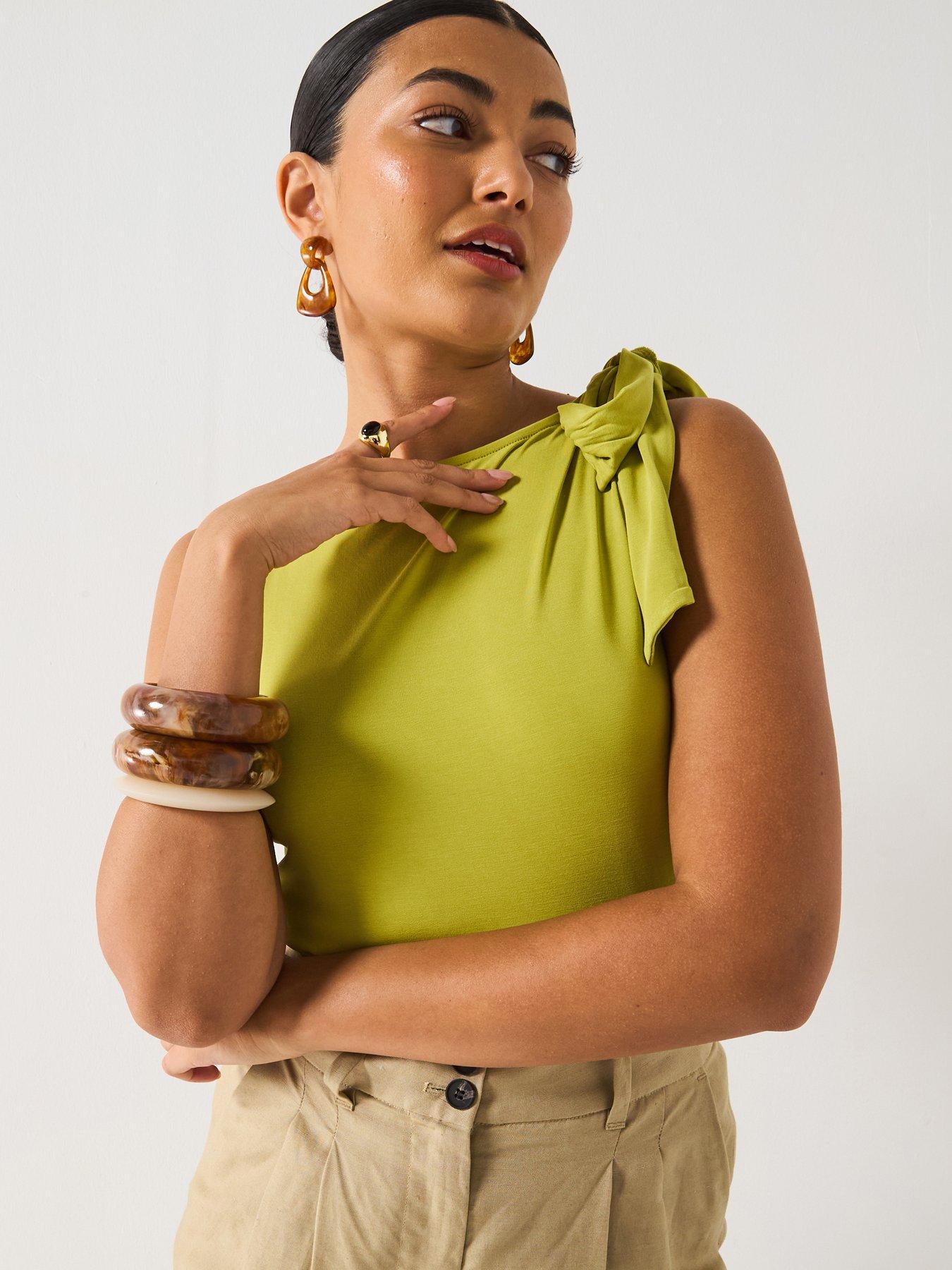 undefined Tie Shoulder Top - Green