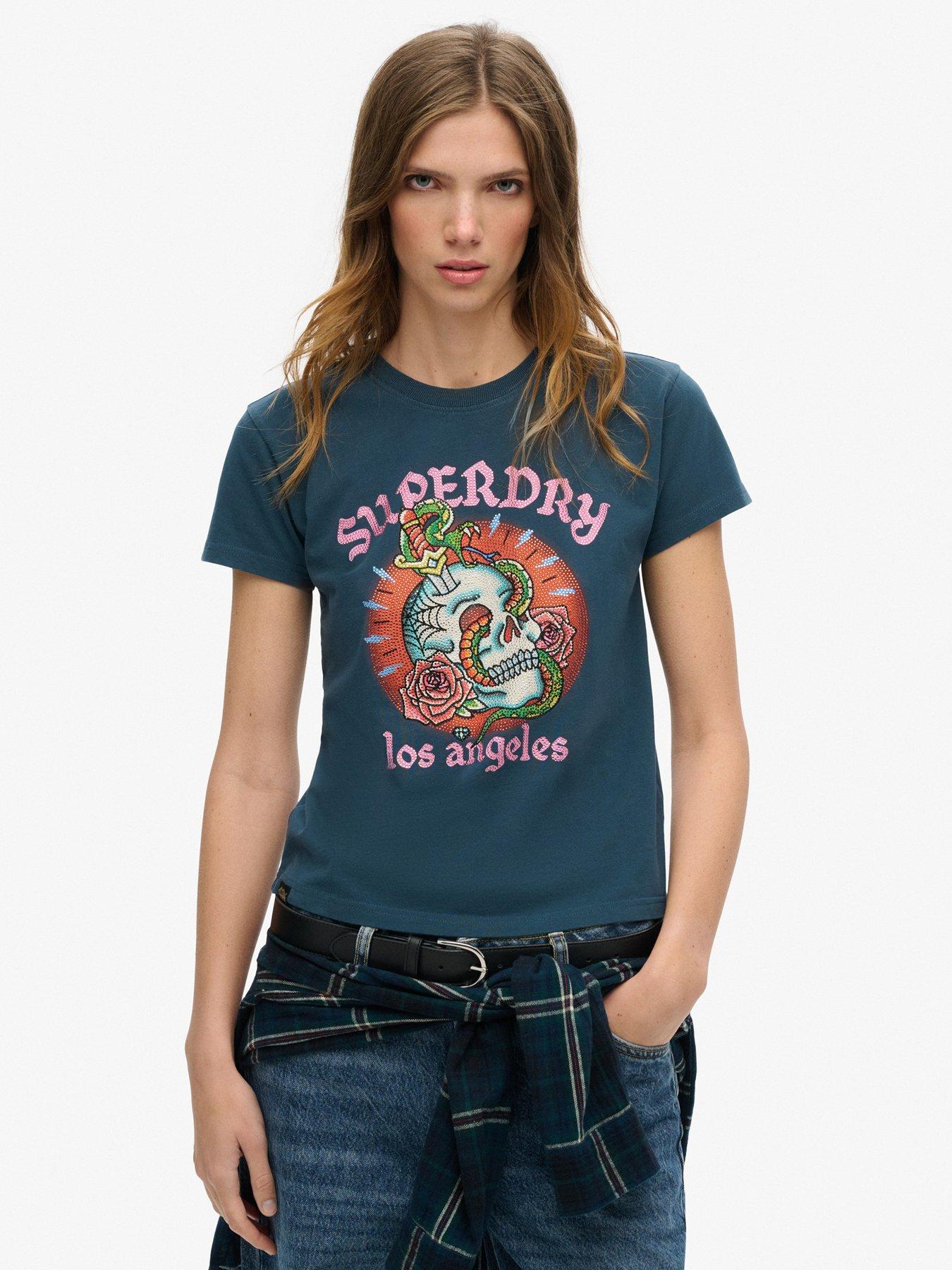 Superdry Tattoo Rhinestone T-Shirt - Black