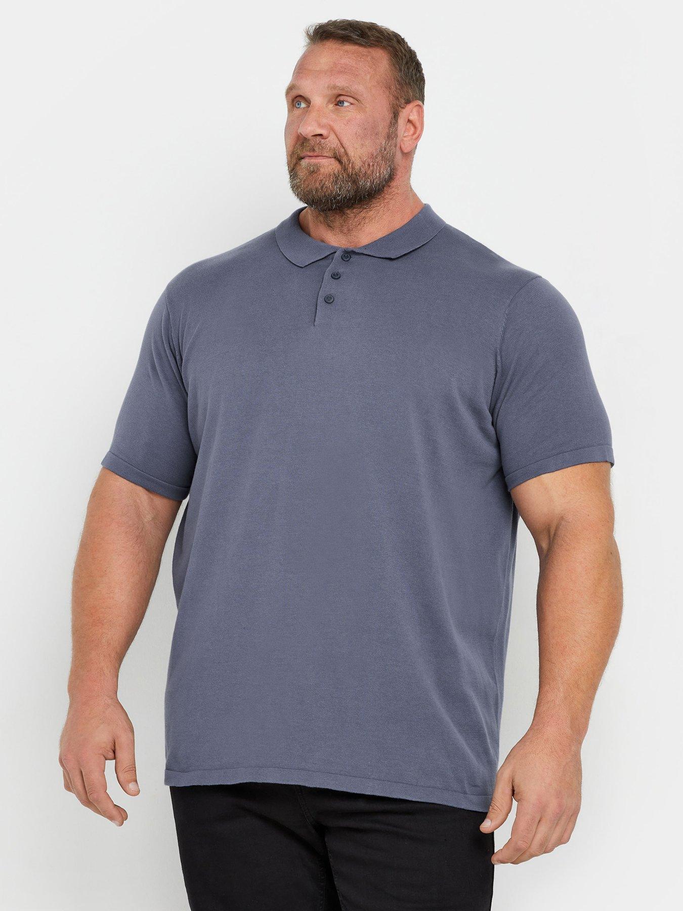 BadRhino Big & Tall Button Short Sleeve Knitted Polo Jumper, Blue, Size Xl, Men