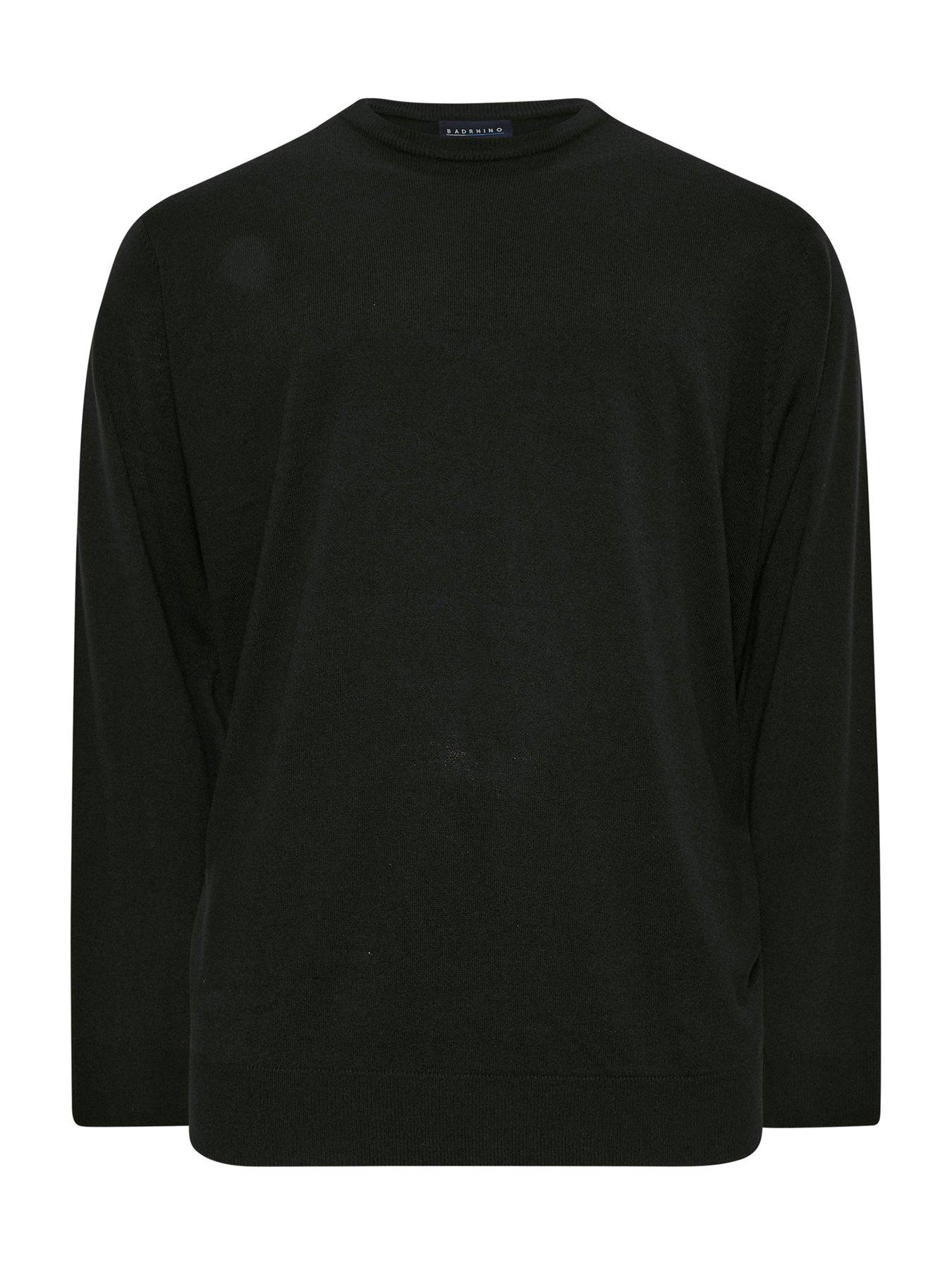 Image 3 of 3 of BadRhino Big &amp; Tall Crew Neck Knitted Jumper - Black