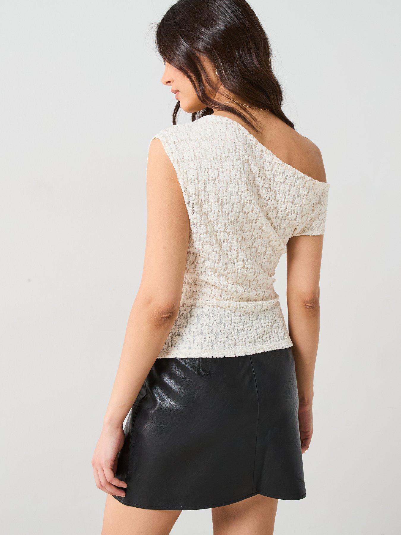 Image 2 of 6 of V by Very Off Shoulder Draped Lace Top - Cream