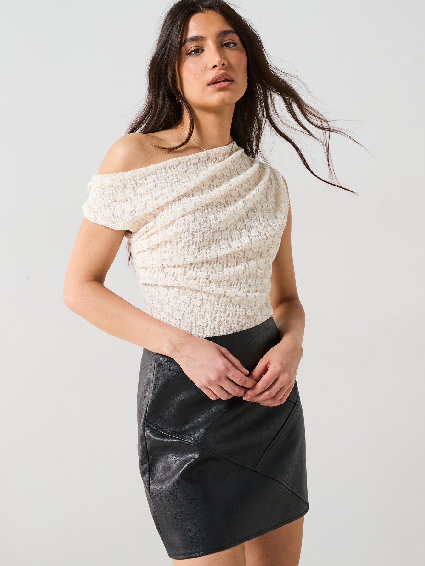 Image 6 of 6 of V by Very Off Shoulder Draped Lace Top - Cream