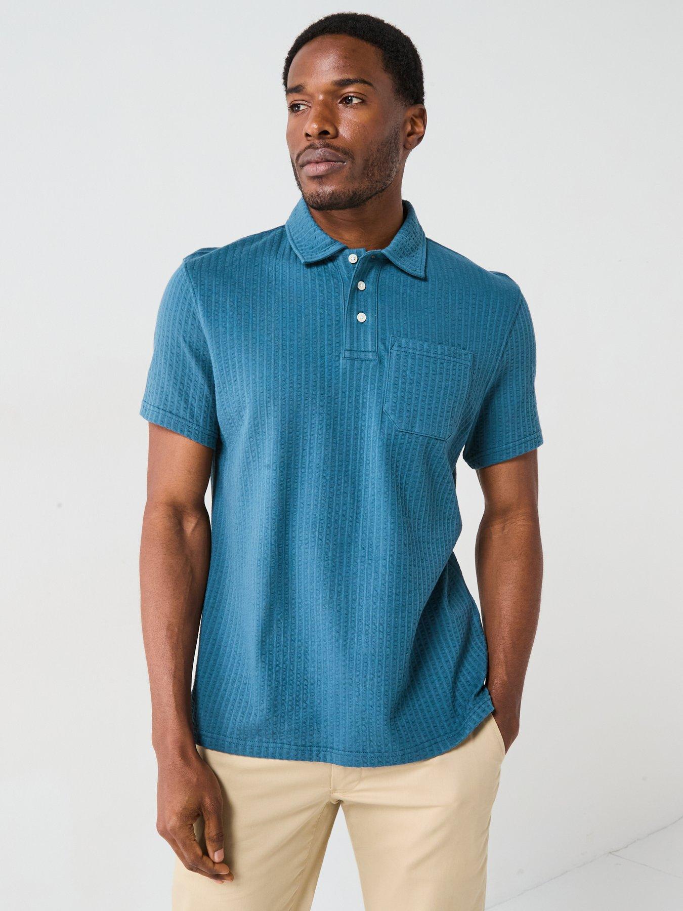 undefined Dymchurch Seersucker Short Sleeve Polo Shirt - Navy