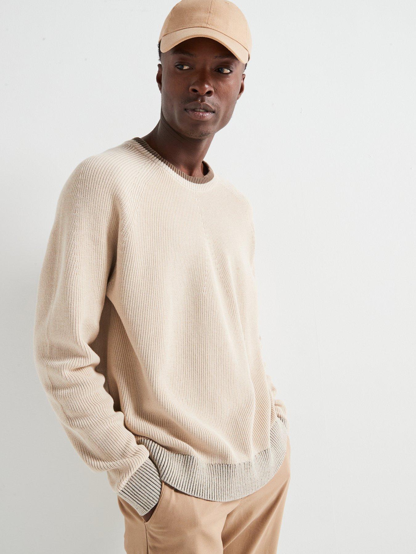 undefined Brion Long Sleeve Relaxed Crew Neck Knitted Jumper - Cream