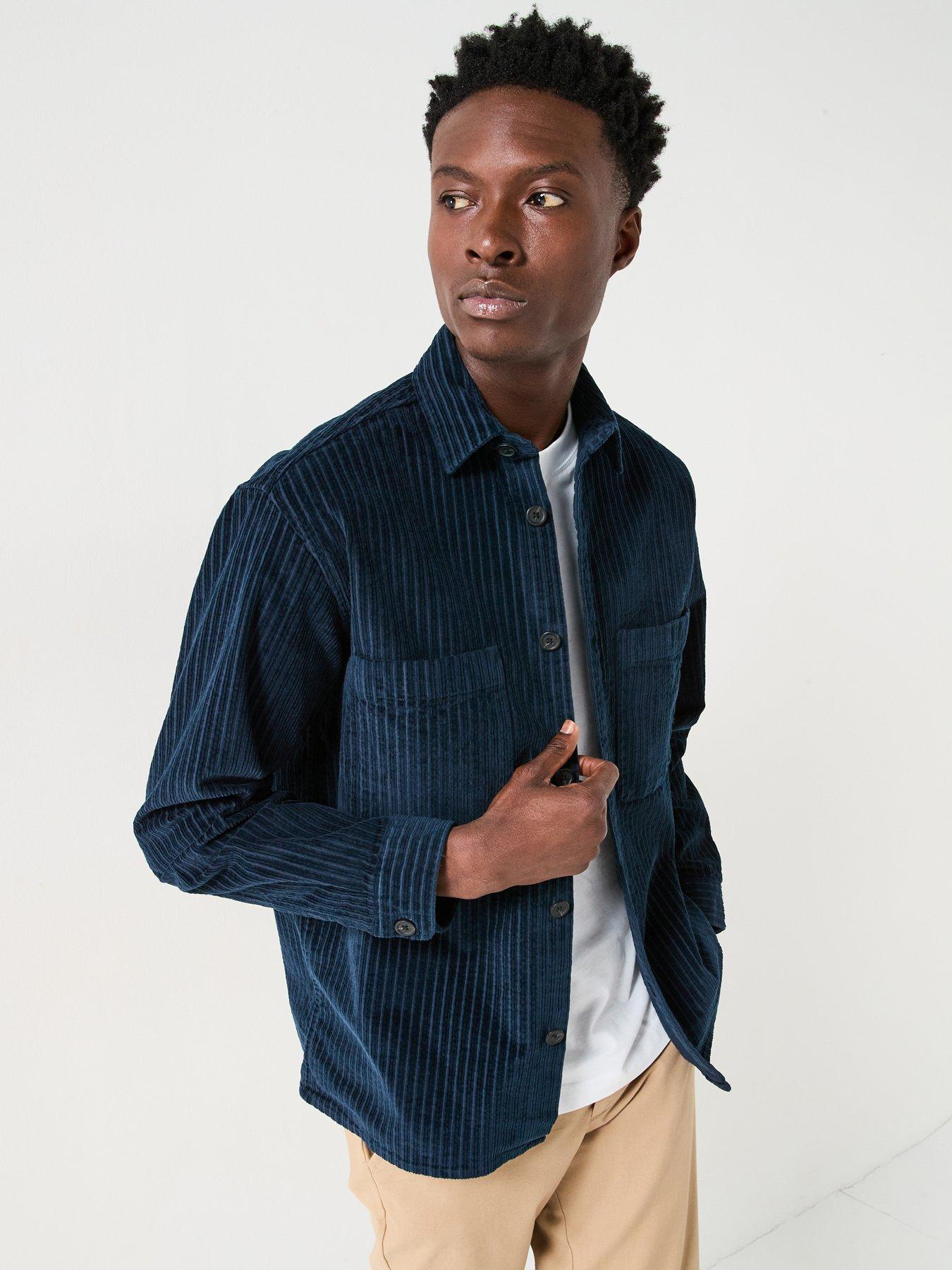 undefined Peder Corduroy Long Sleeve Over Shirt - Navy