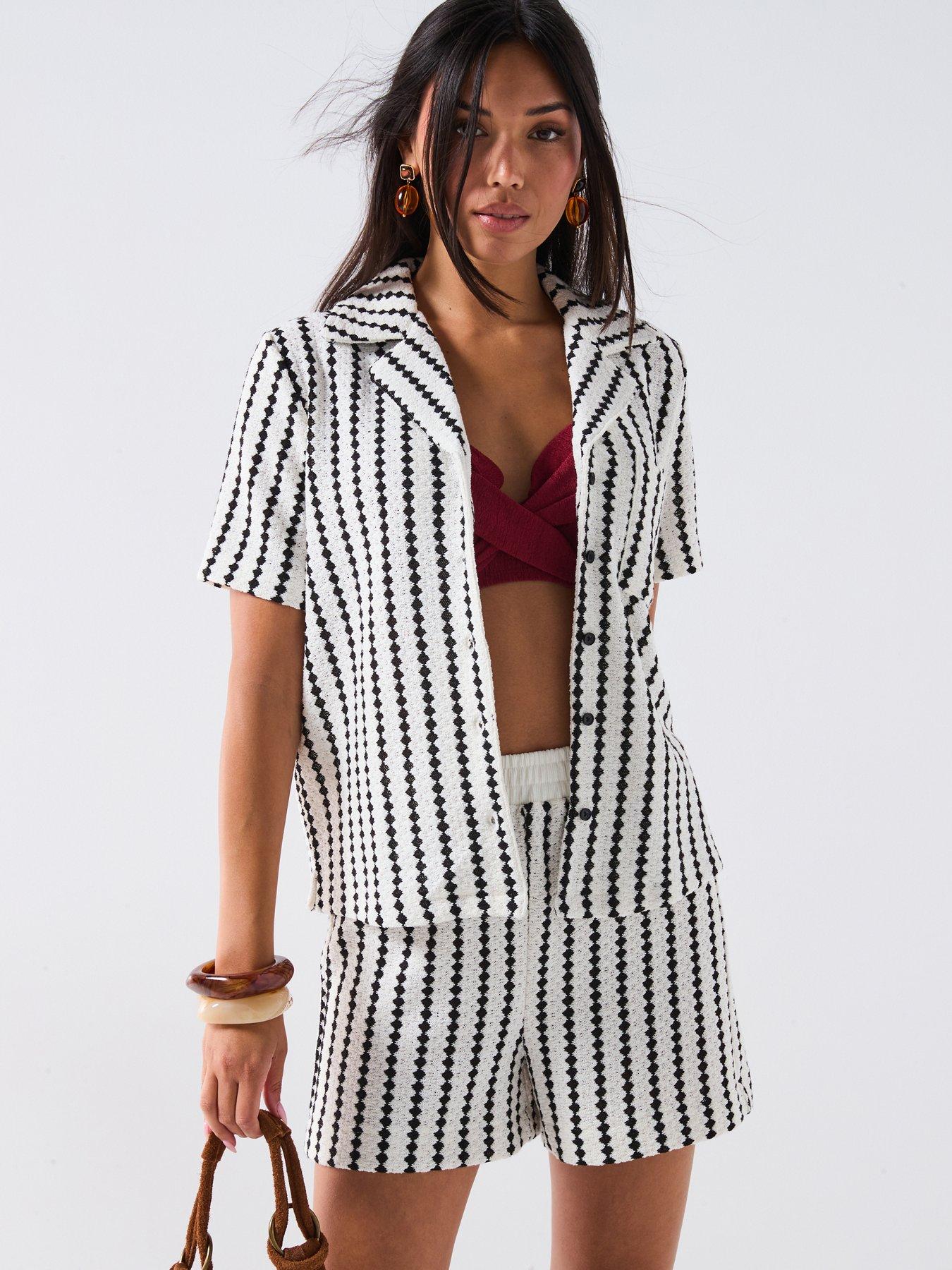 undefined Stripe Crochet Shirt Co-ord