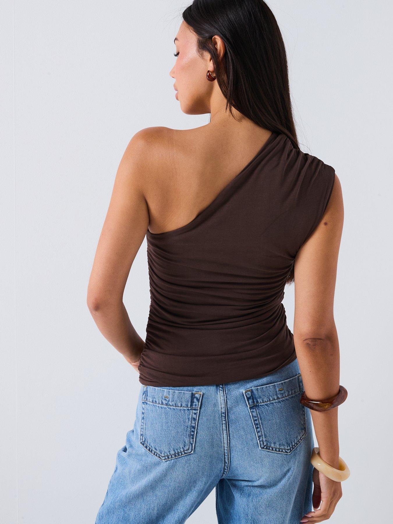 V by Very One Shoulder Ruched Top - Brown | Very