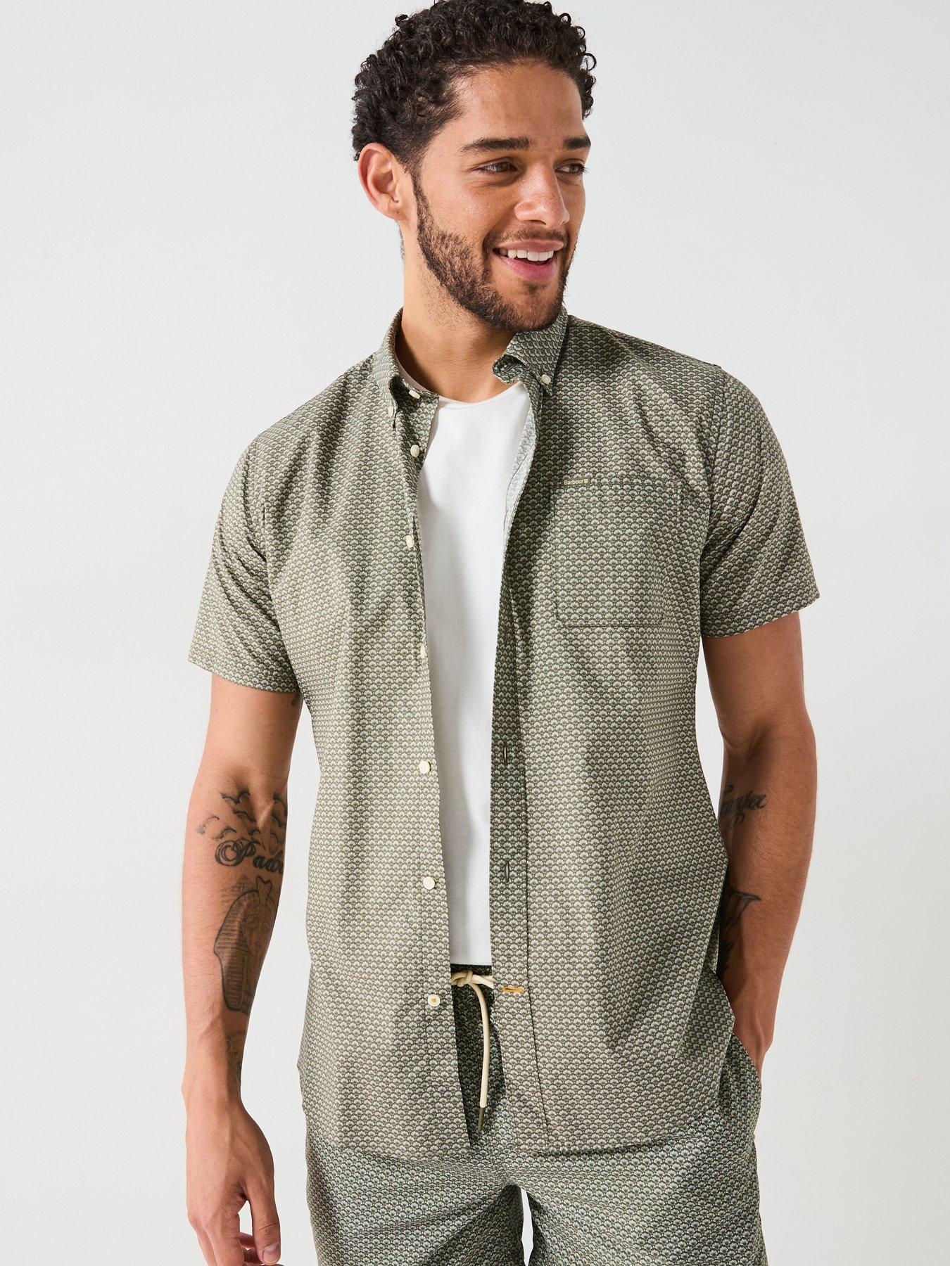 undefined Shell Short Sleeve Tailored Fit Shirt - Dark Green