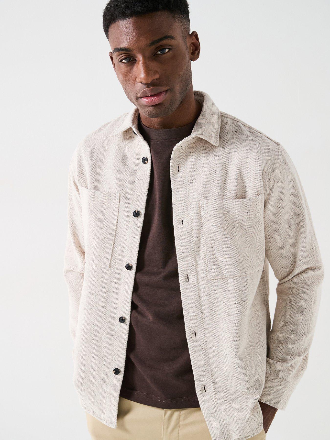 undefined Hank Herringbone Over Shirt - Cream