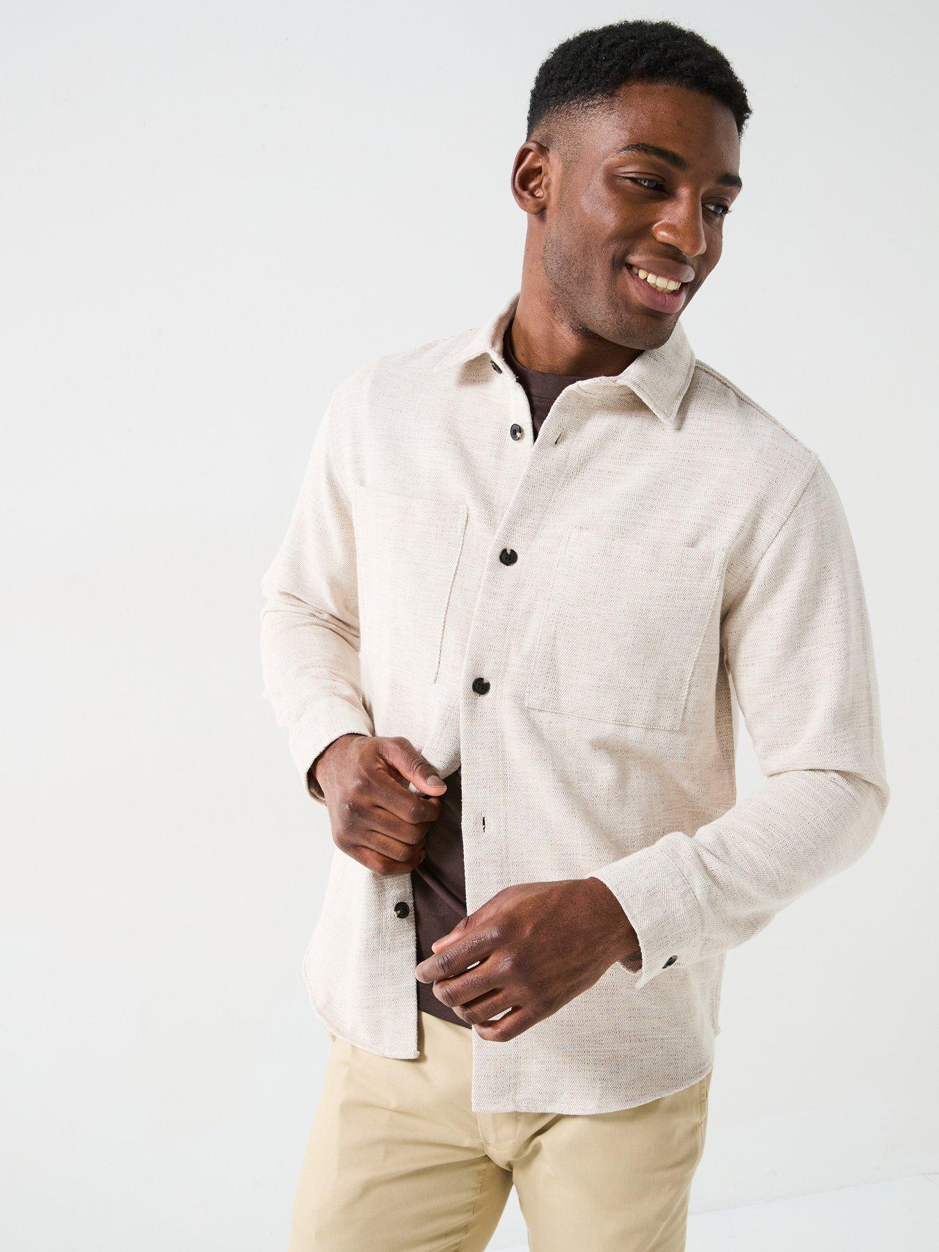 Image 6 of 6 of Selected Homme Hank Herringbone Over Shirt - Cream